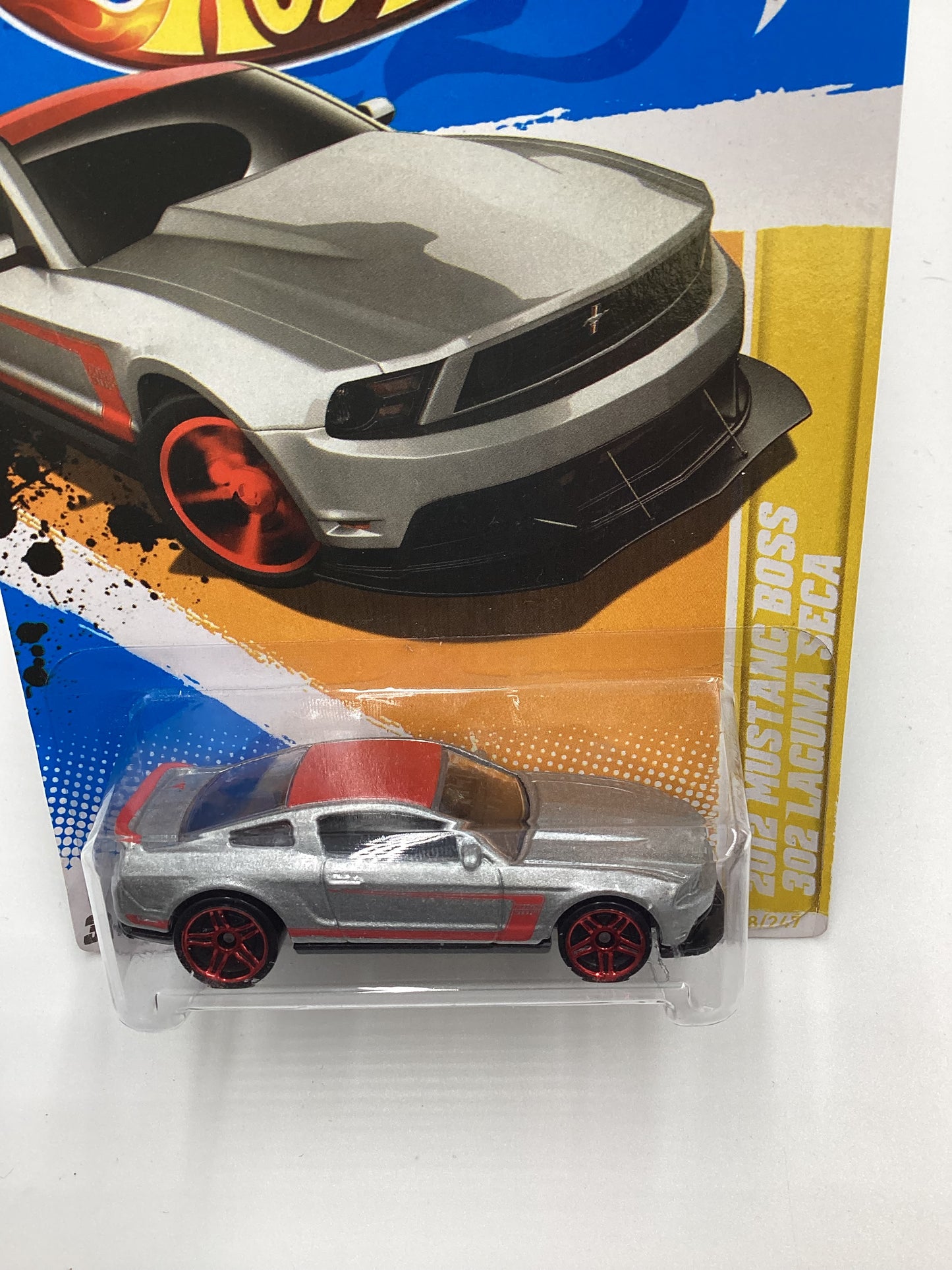 2012 Hot Wheels #8 2012 Mustang Boss 302 Laguna Seca Silver *Cracked Blister* 24H