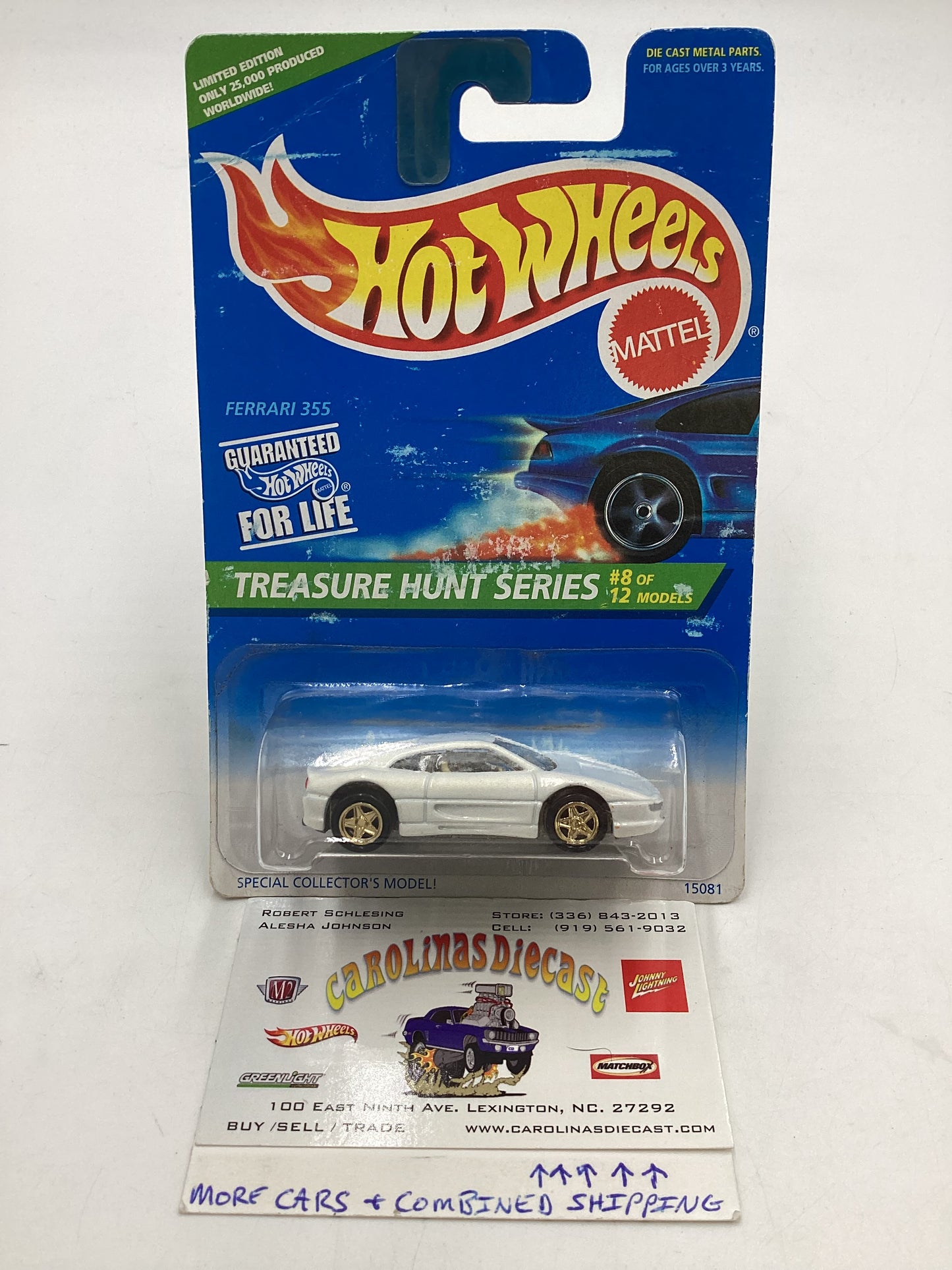 1996 Hot Wheels Treasure Hunt Series 8/12 Ferrari 355 White #435 *Bad Card* W/Protector