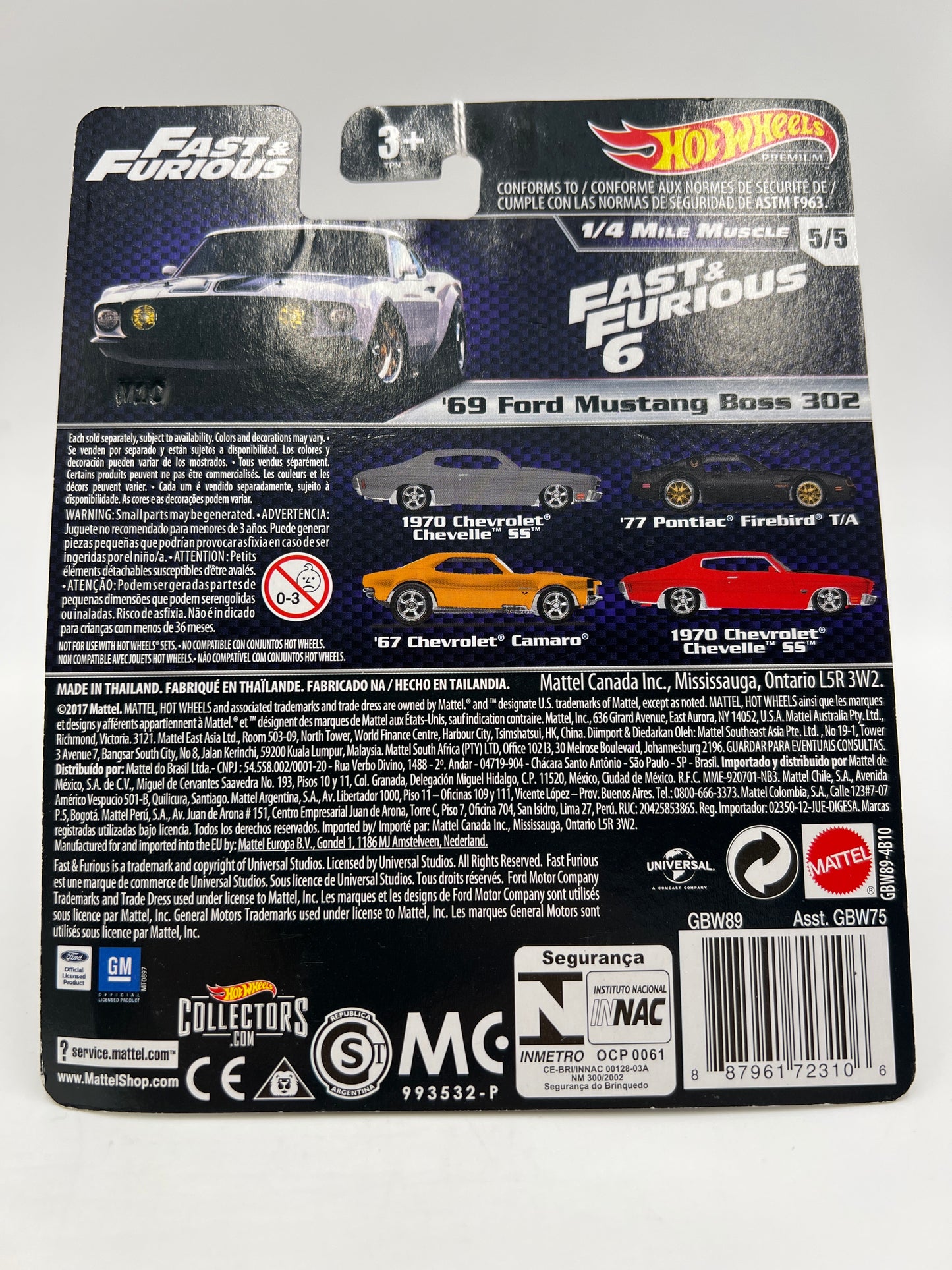 Hot Wheels Premium Fast & Furious 1/4 Mile Muscle #5 69 Ford Mustang Boss 302 White 247A