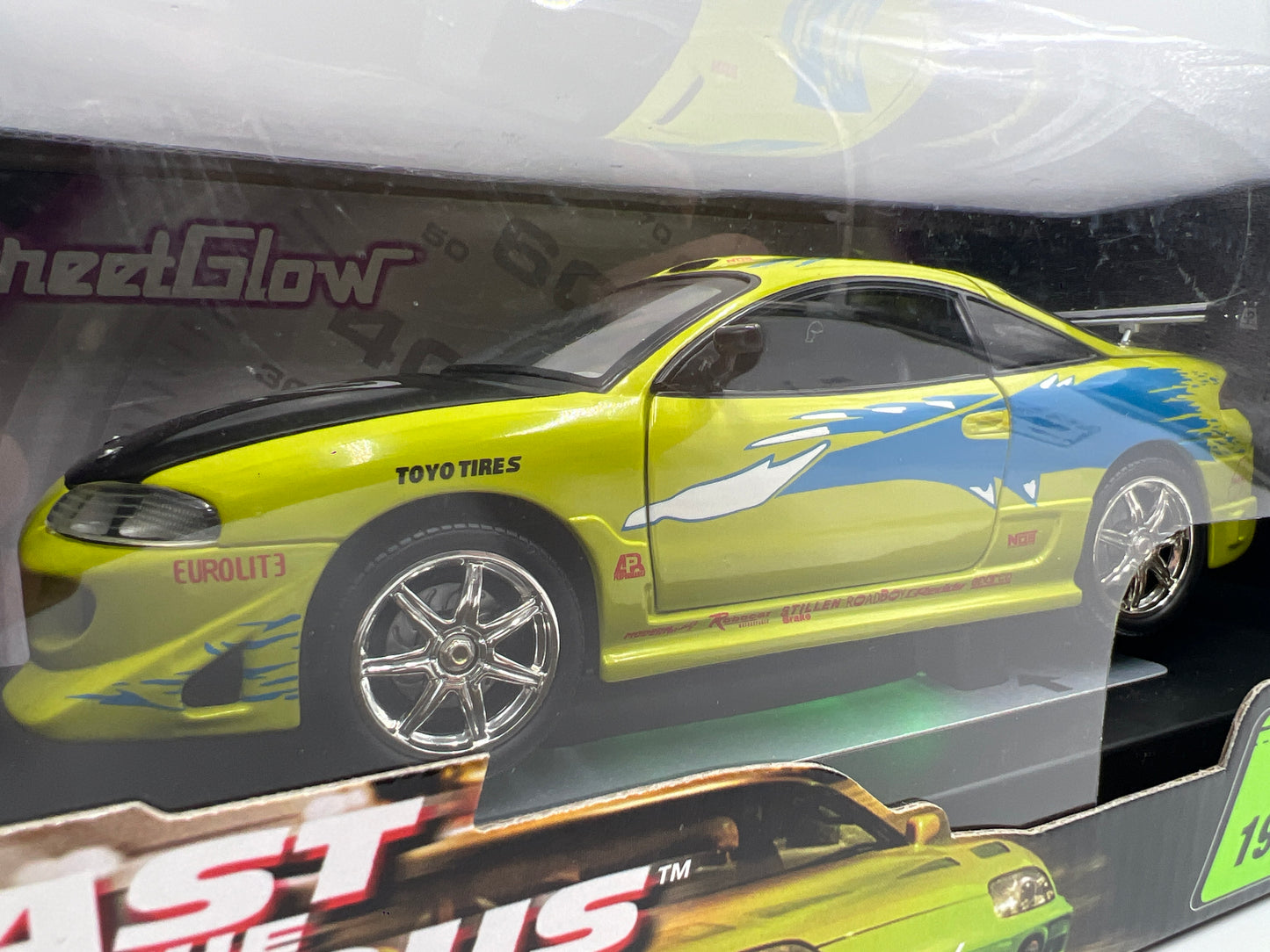 Racing Champions 1/18 Fast & Furious Street Glow 1995 Mitsubishi Eclipse Green VHTF Missing Mirror