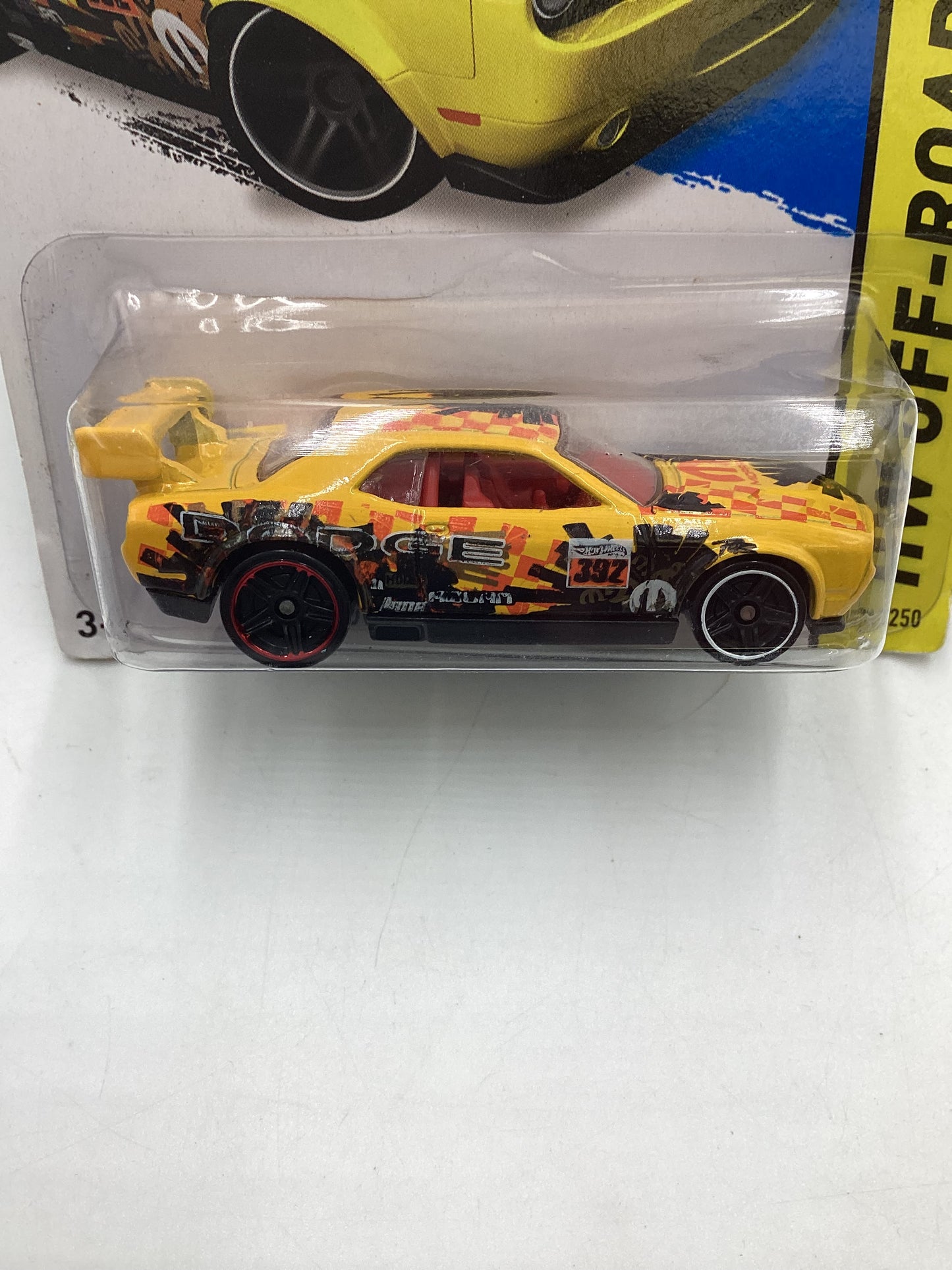 2014 Hot wheels 0ff Road #107 Dodge Challenger Drift Car Yellow 58E