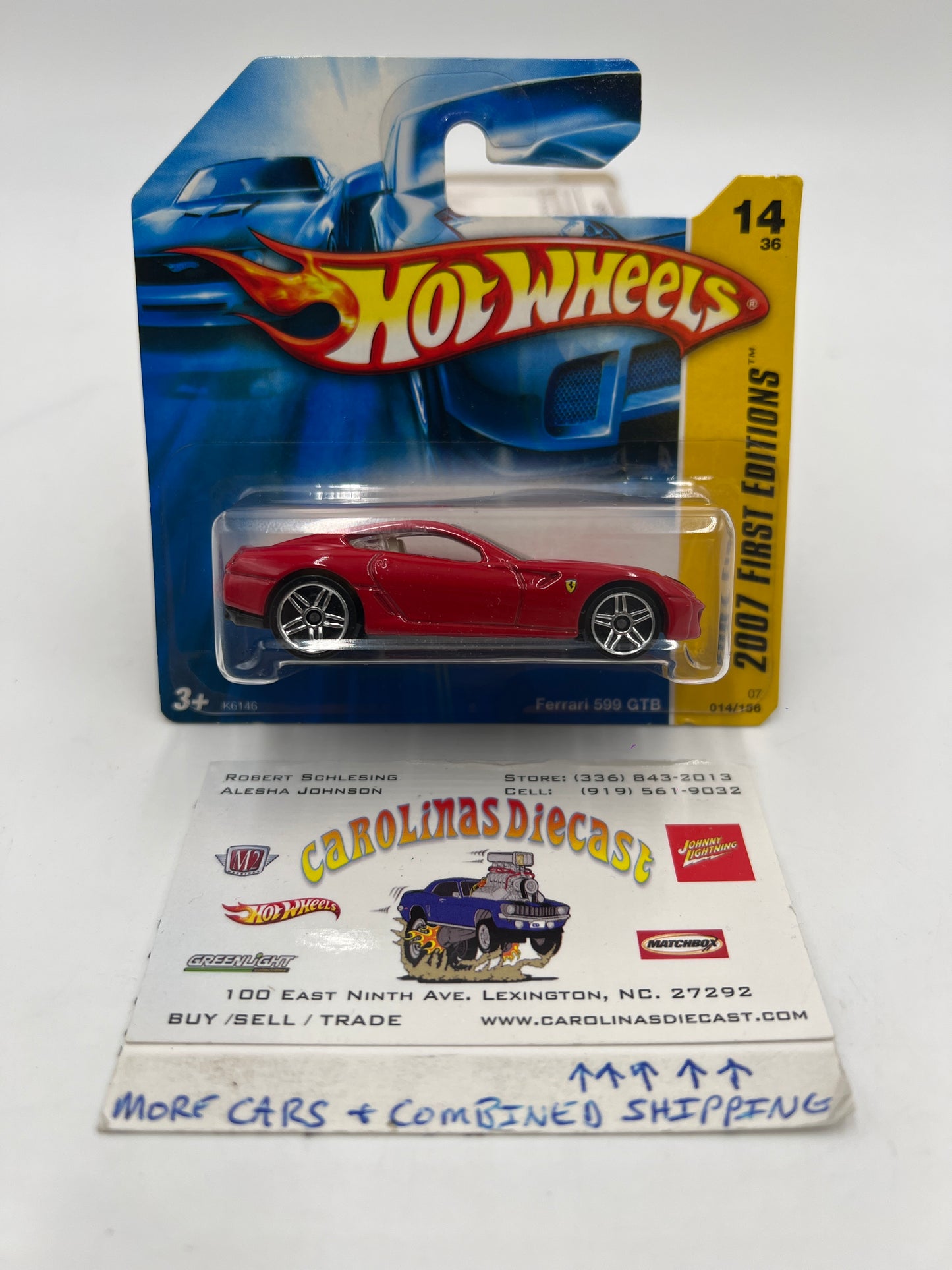 2007 Hot Wheels First Editions #014 Ferrari 599 GTB Red Short Card W/Protector