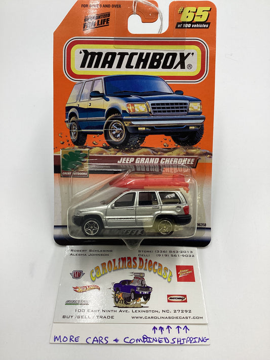 1999 Matchbox #65 Jeep Grand Cherokee Silver W/ Roof Raft 210C