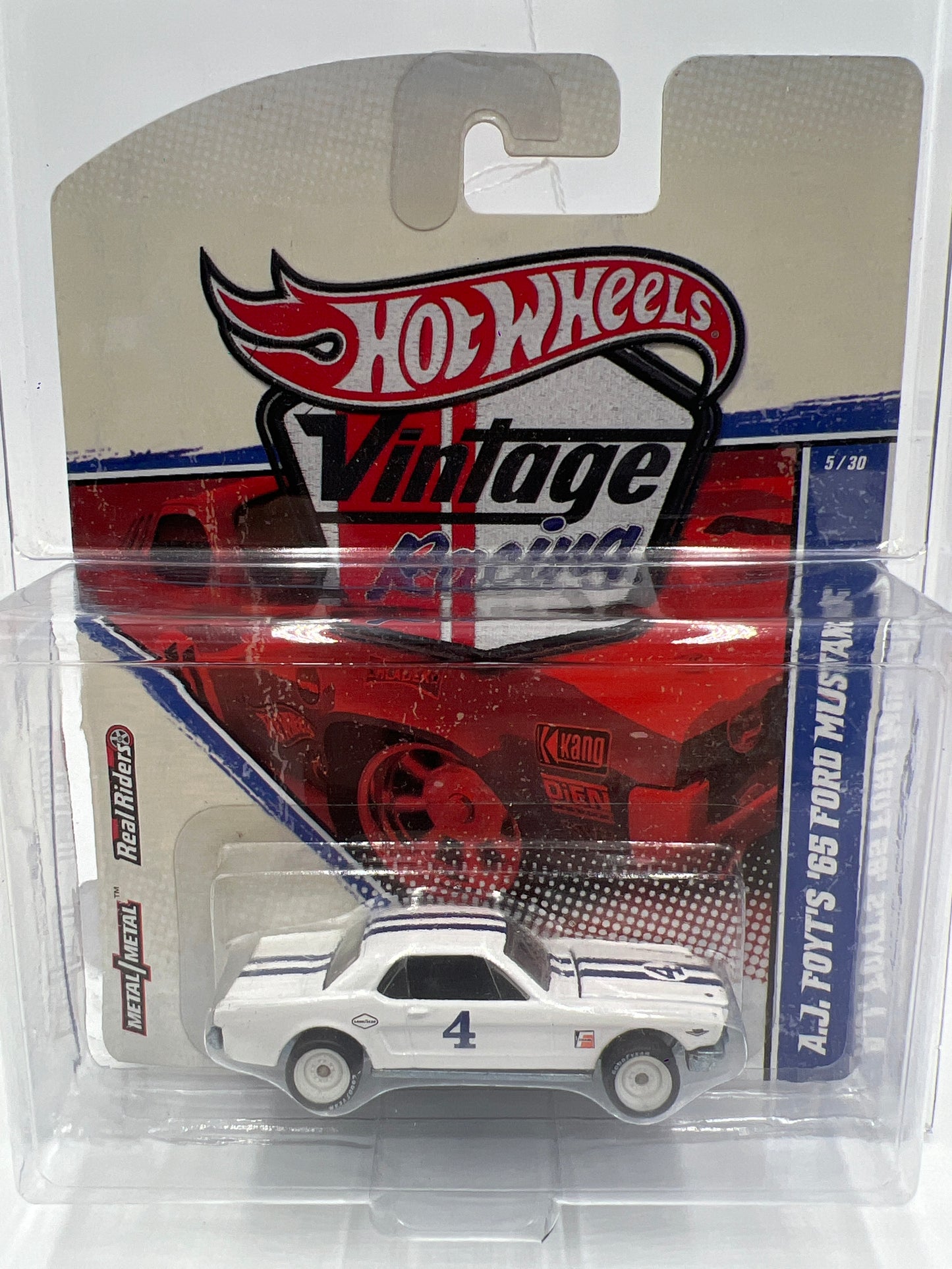 Hot Wheels Premium Vintage Racing #5 A.J. Foyts 65 Ford Mustang White W/Protector