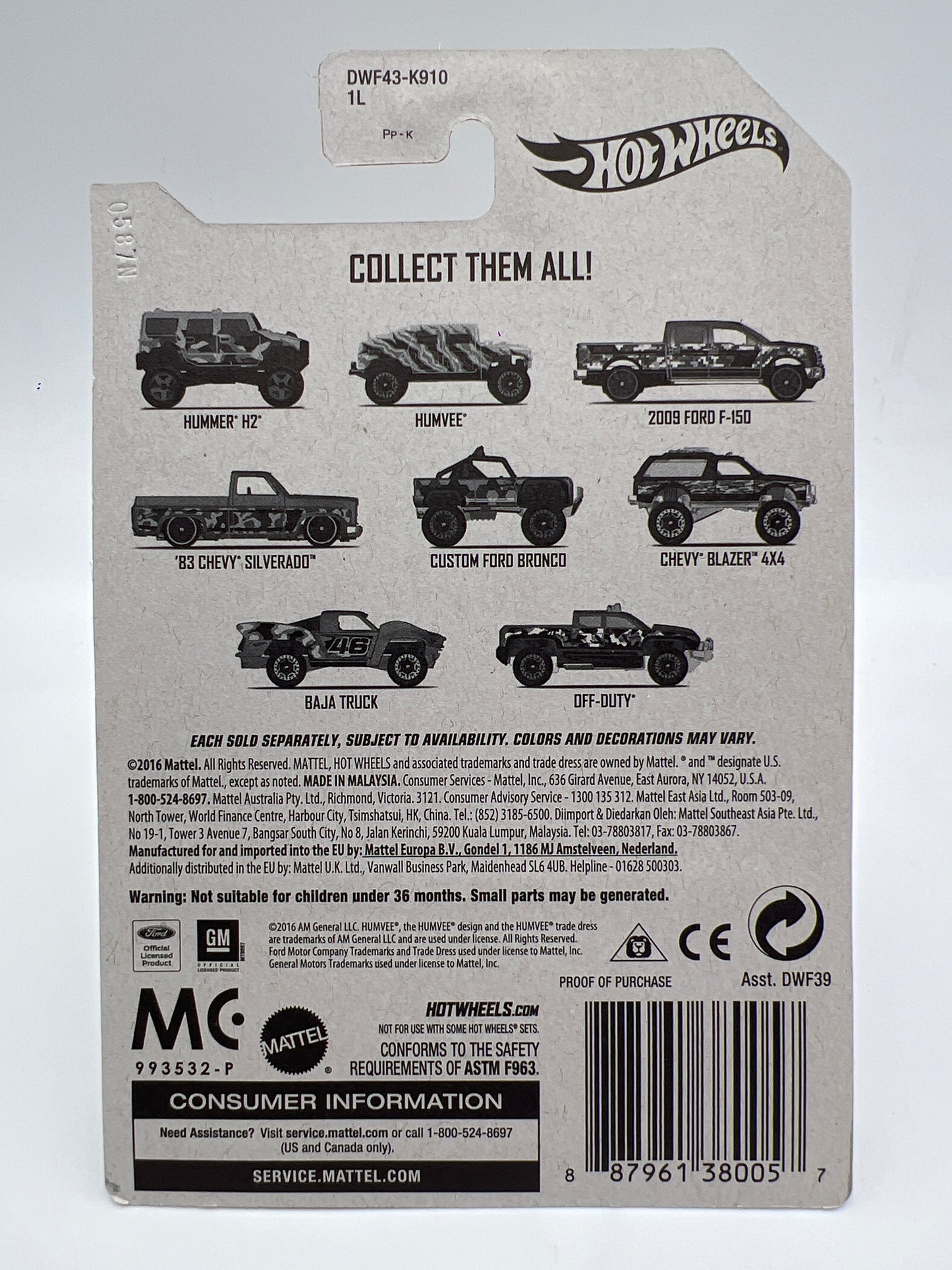 Hot Wheels Camouflage Series #4 83 Chevy Silverado Orange W/Protector