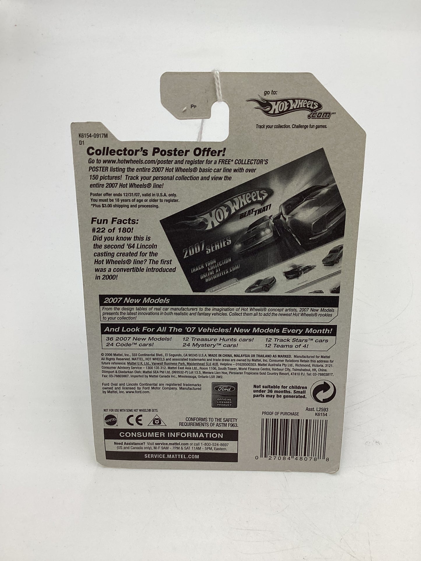 2007 Hot Wheels New Models #22 64 Lincoln Continental White 59E