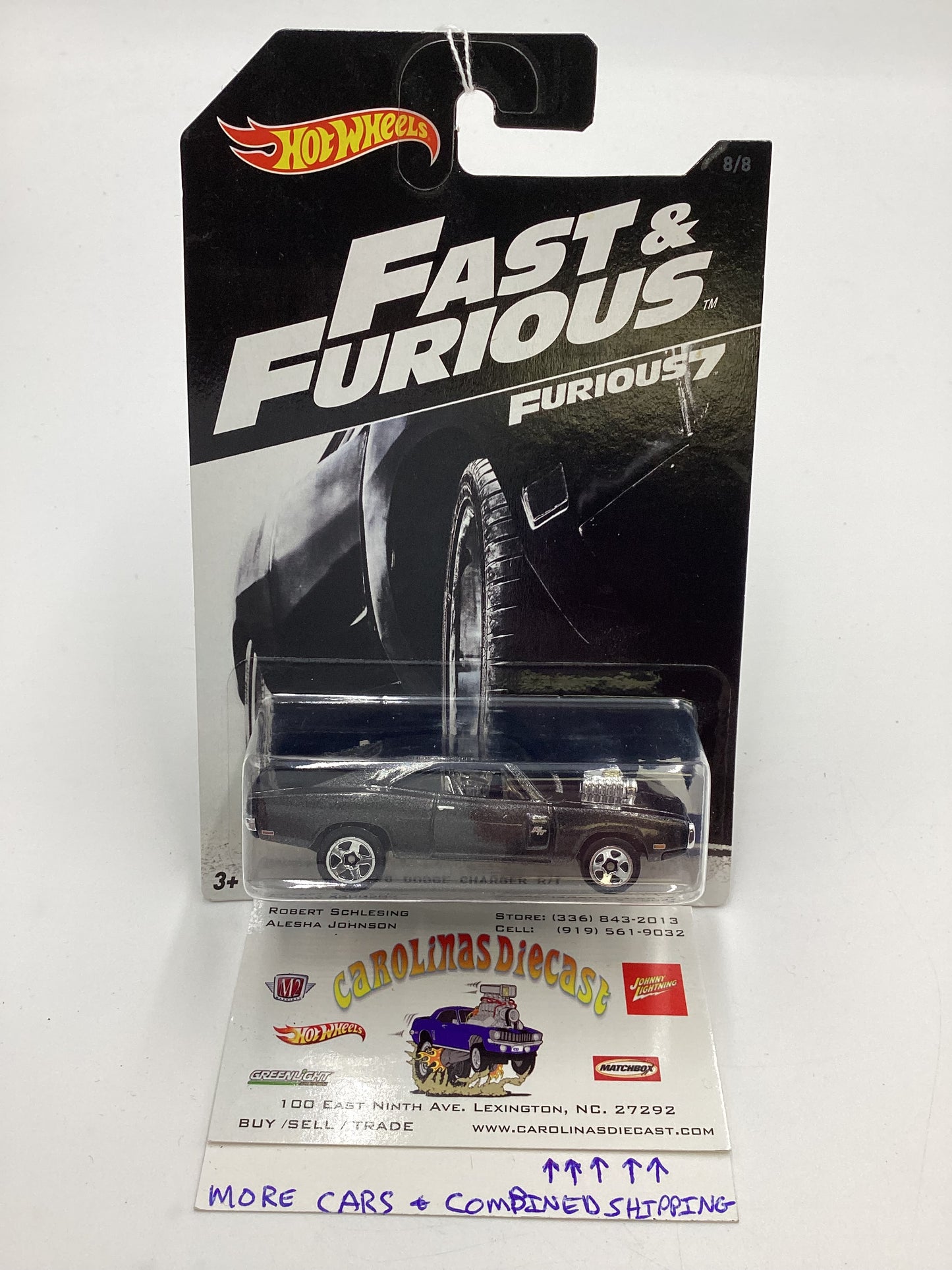 2016 Hot Wheels Fast and Furious #8 70 Dodge Charger R/T Black 69H