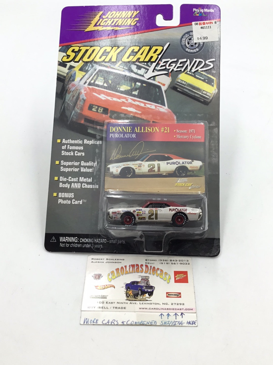 Johnny lightning Stock Car Legends #21 Donnie Allison Mercury Cyclone #2 OO1