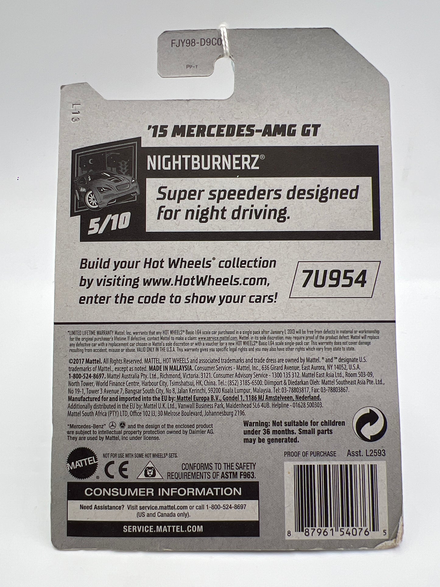 2018 Hot Wheels Nightburnerz #264 15 Mercedes-AMG GT Green