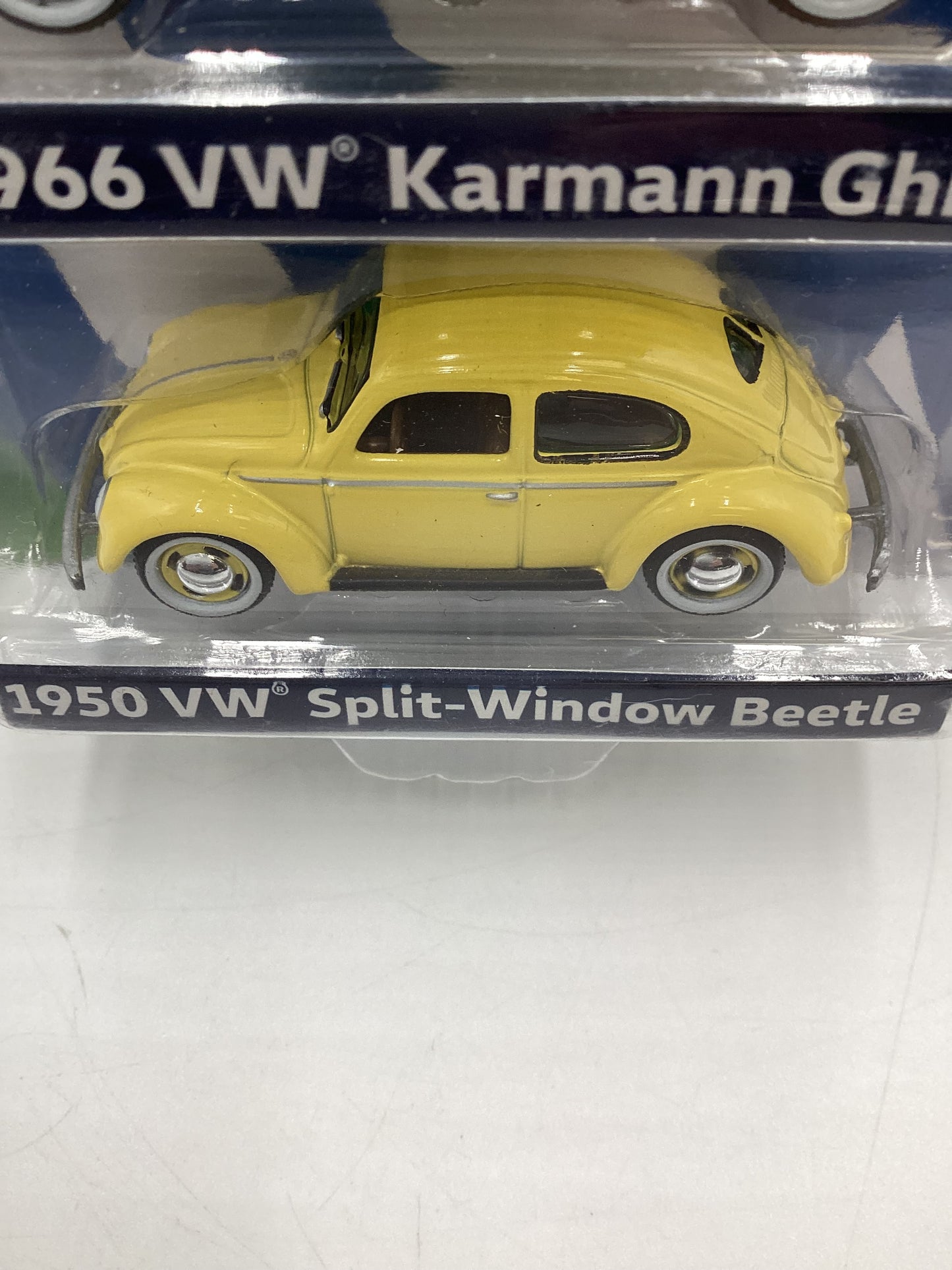 Johnny Lightning 2 Pack 1/1251 1966 VW Karmann Ghia Green 1950 VW Split Window Beetle Yellow with protector