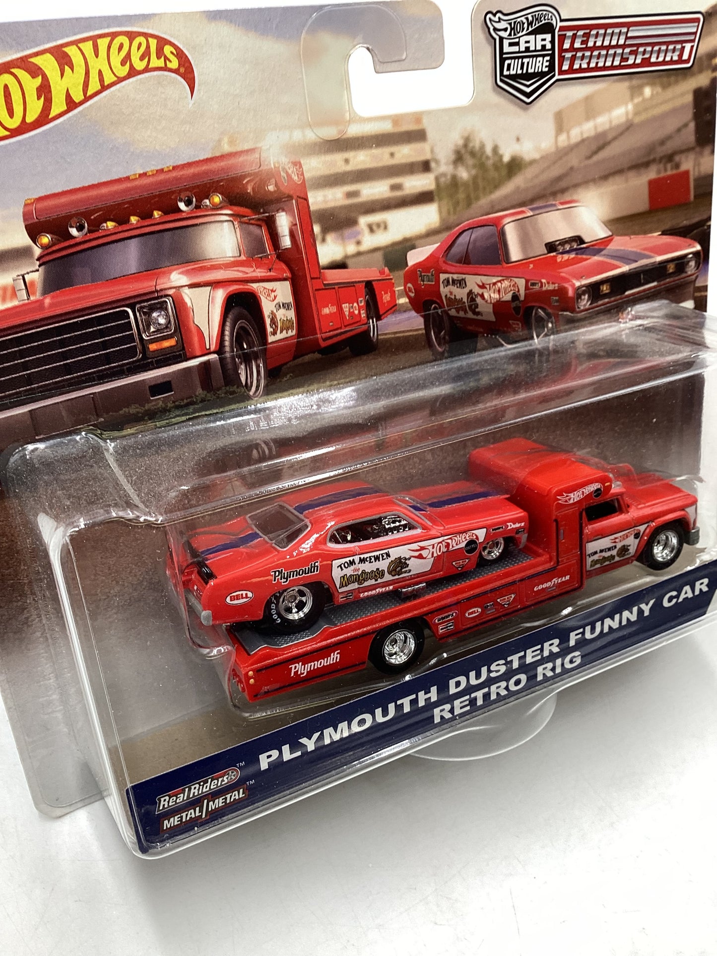 2018 HOT WHEELS TEAM Plymouth Duster Mongoose Funny Car and Retro Rig #5 with Protector