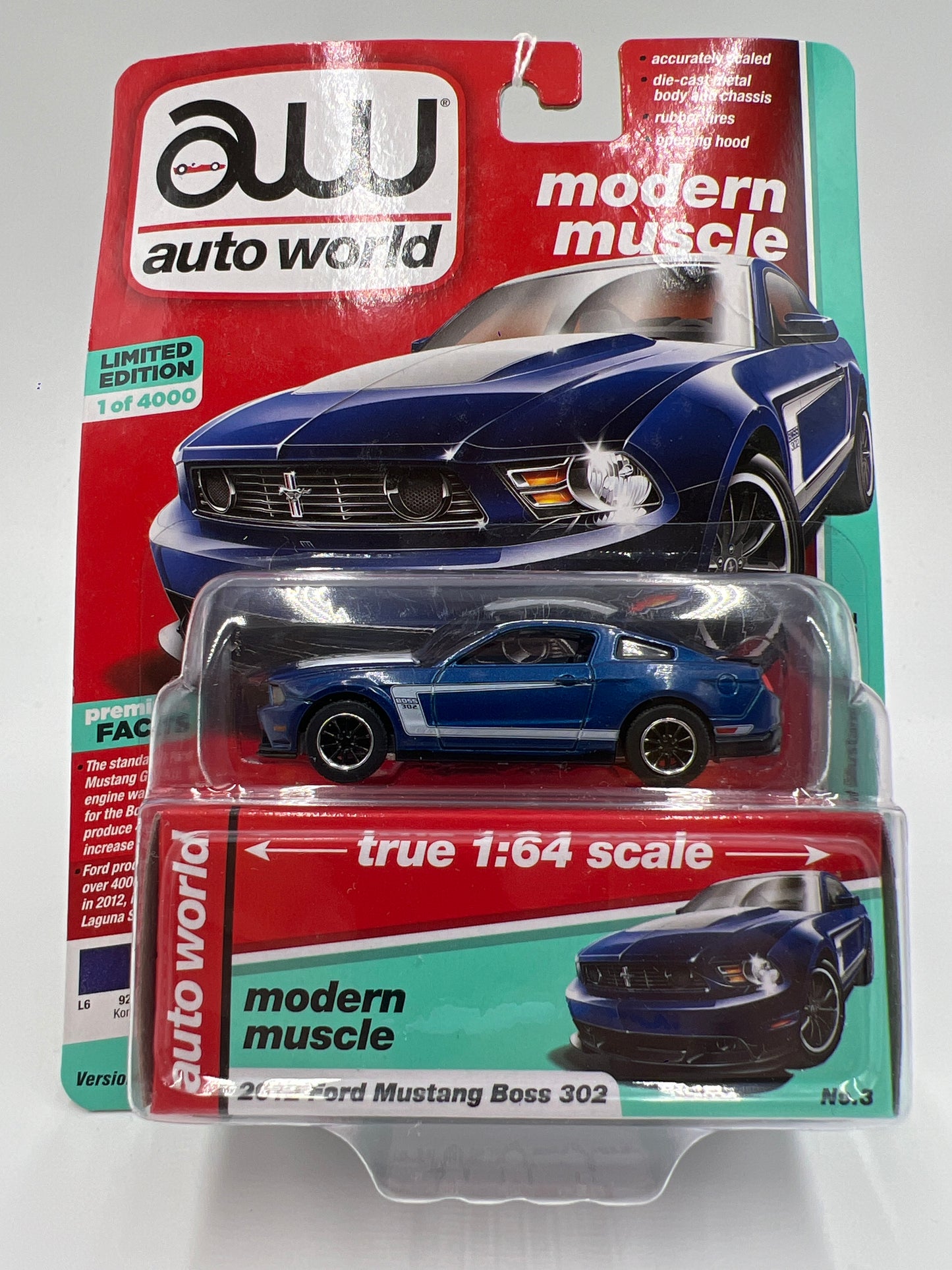 Auto World Modern Muscle Release 1 Version A 2012 Ford Mustang Boss 302 Blue