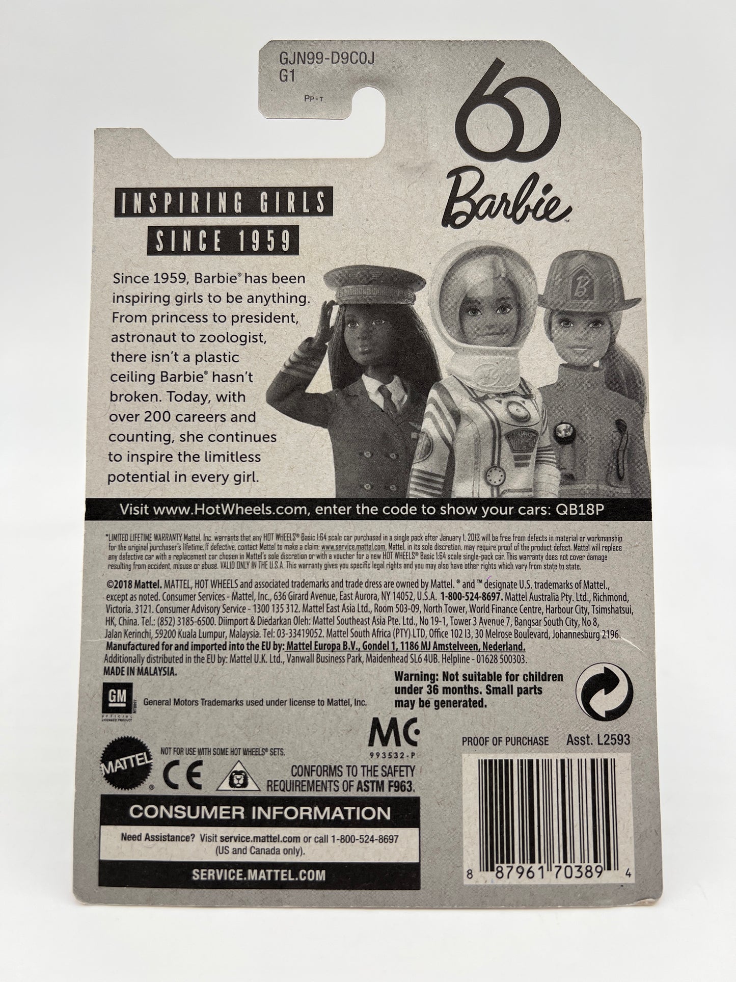 2019 Hot Wheels 60 Years Barbie 14 Corvette Stingray Pink 121A