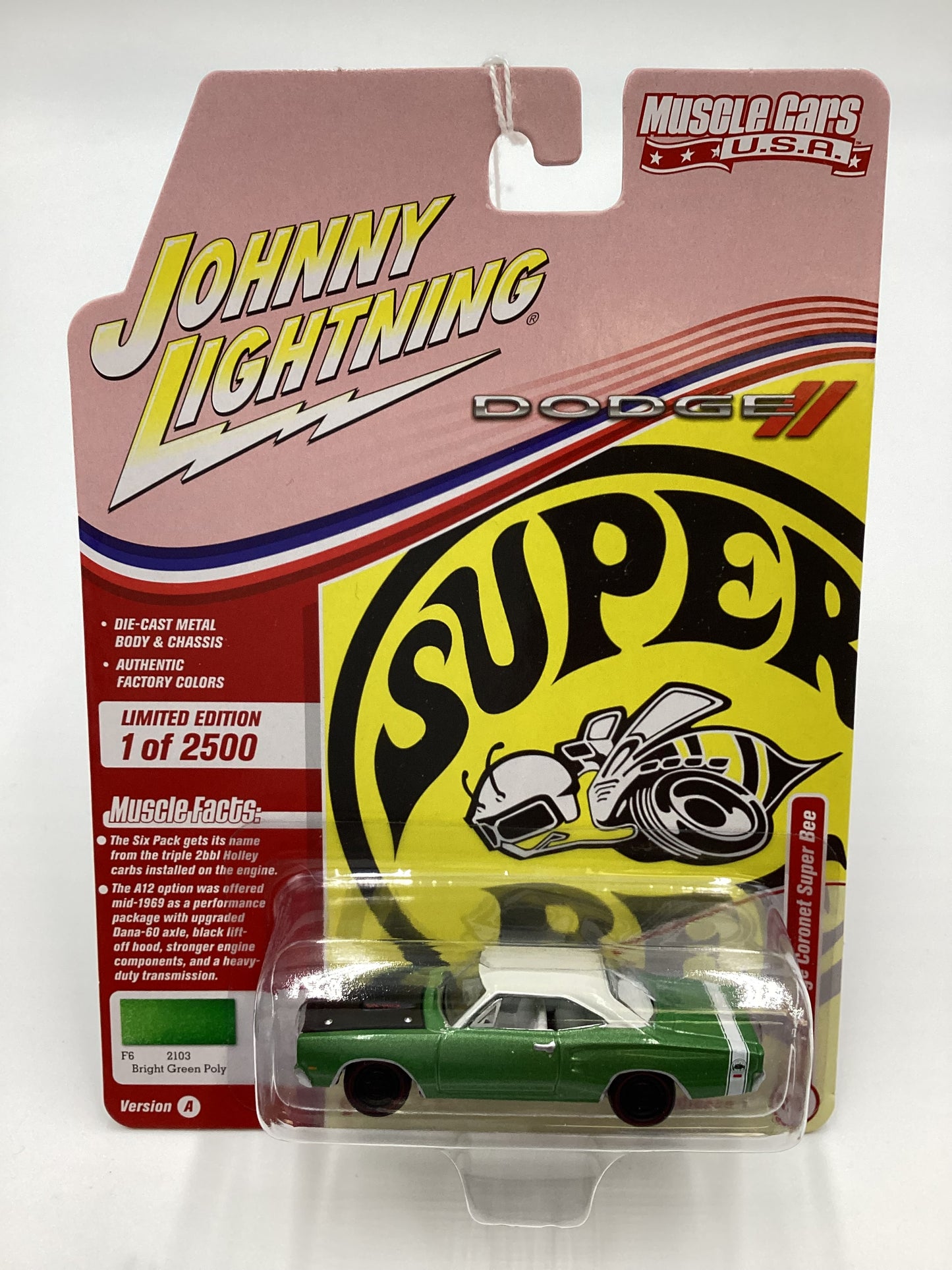 Johnny Lightning Muscle Cars USA Release 1 Version A 1969 1/2 Dodge Coronet Super Bee Green 229F