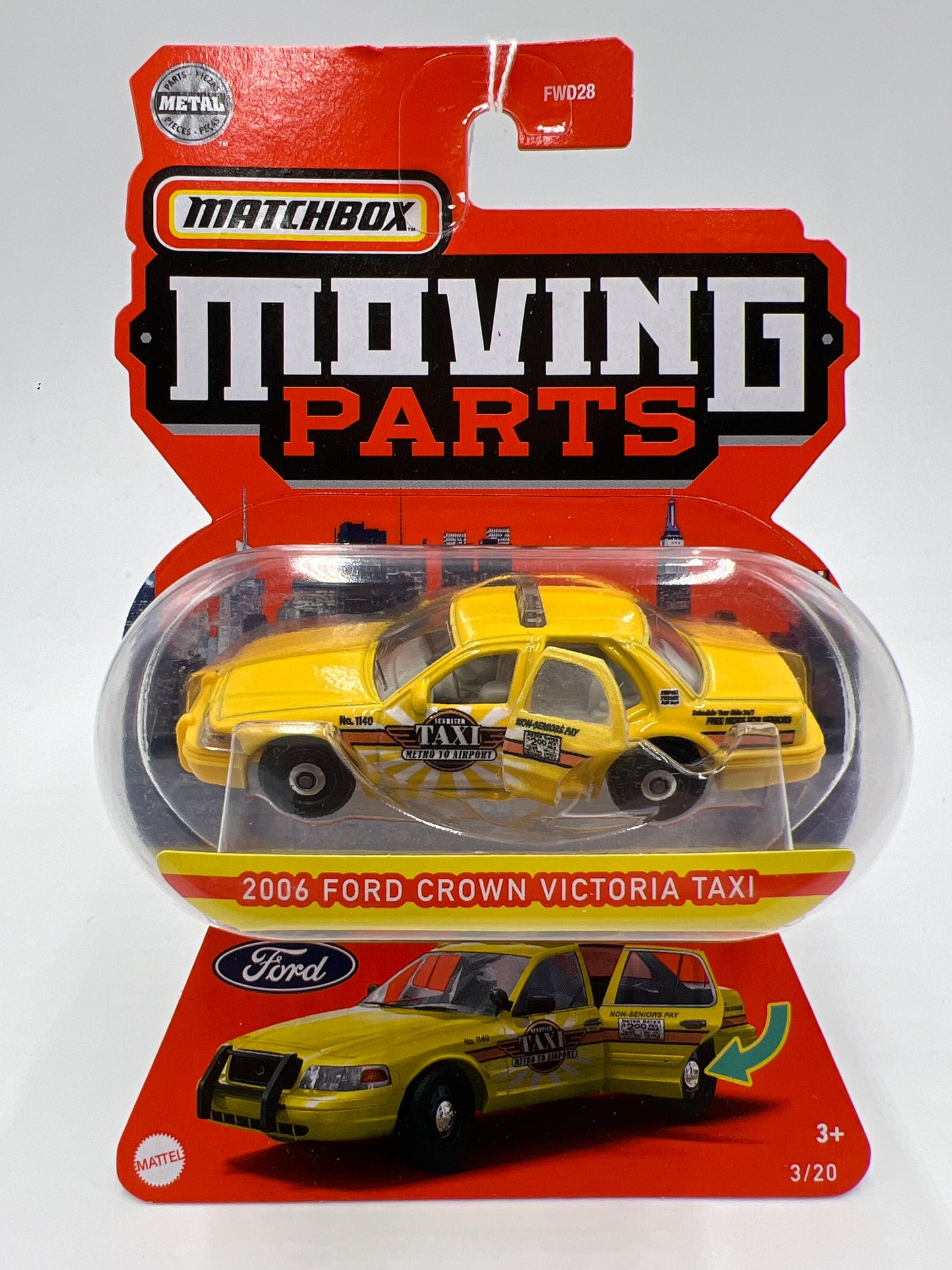 Matchbox Moving Parts #3 2006 Ford Crown Victoria Taxi Yellow 167o