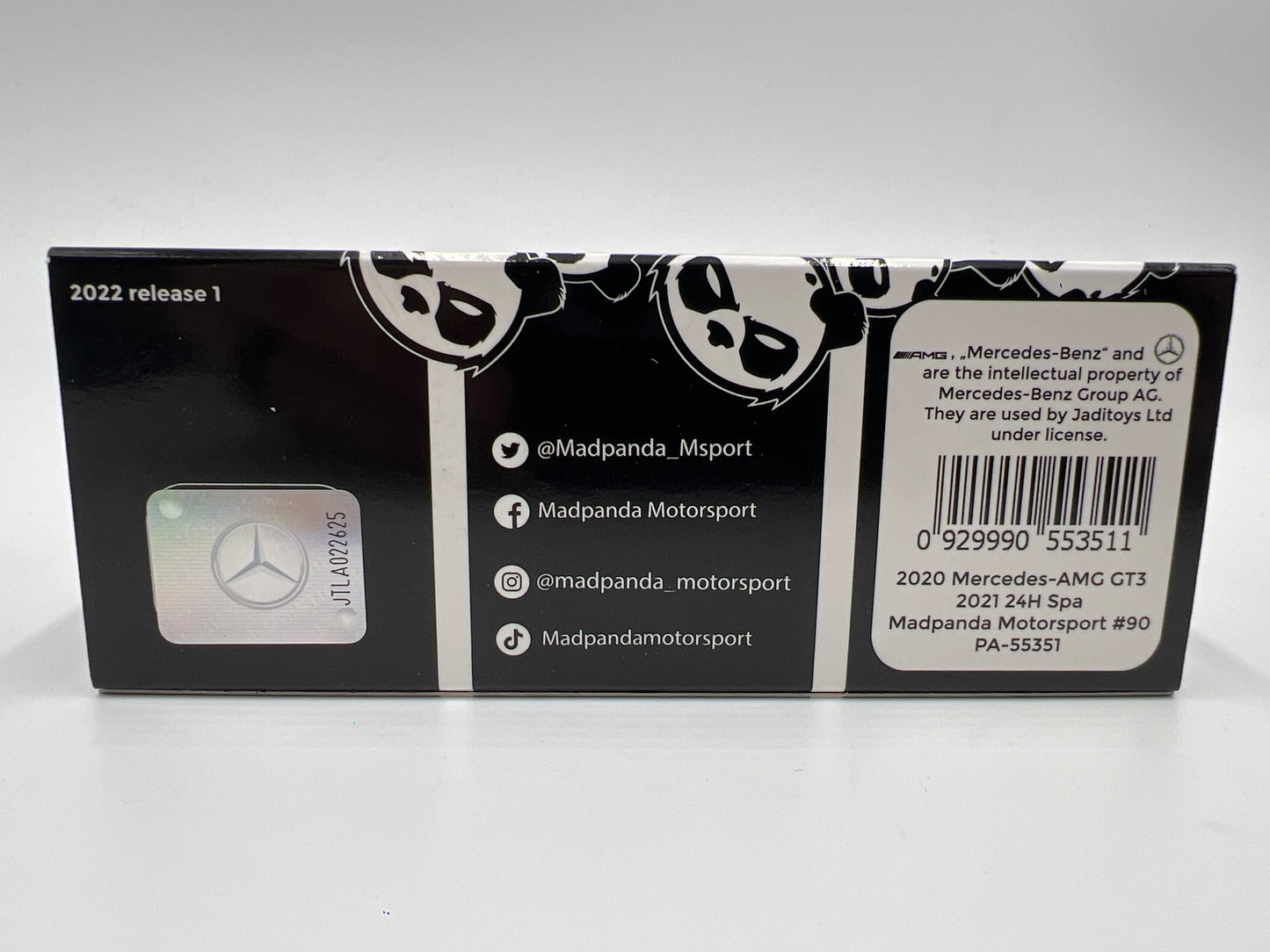 Para64 1:64 Scale Diecast Madpanda Motorsport #90 2020 Mercedes-AMG GT3 Black/White
