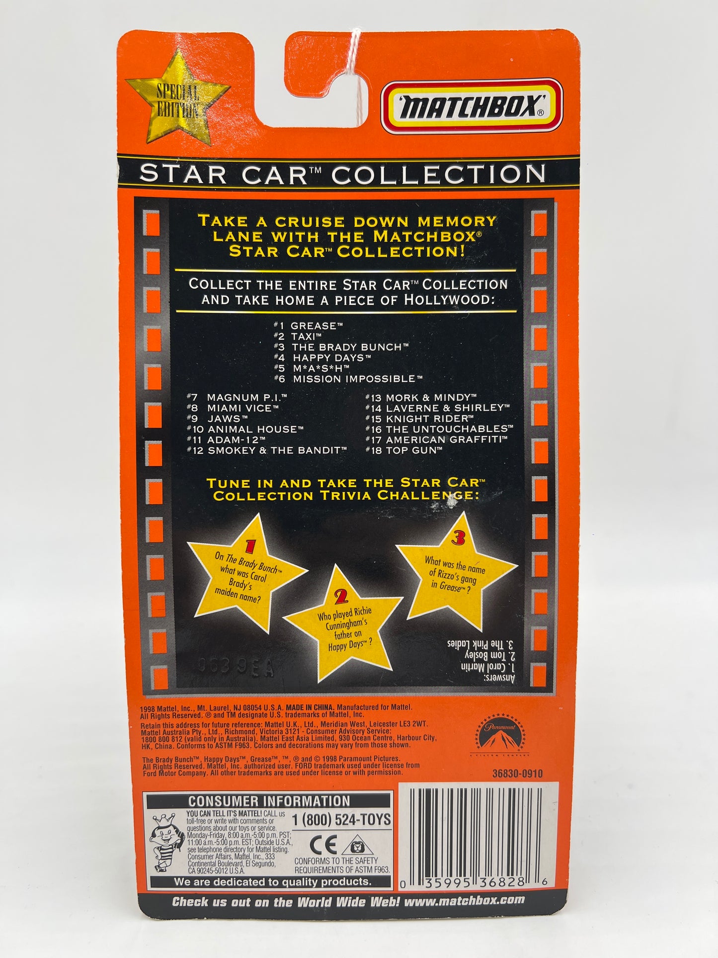 Matchbox Star Car Collection Happy Days Pinkys 57 T-Bird