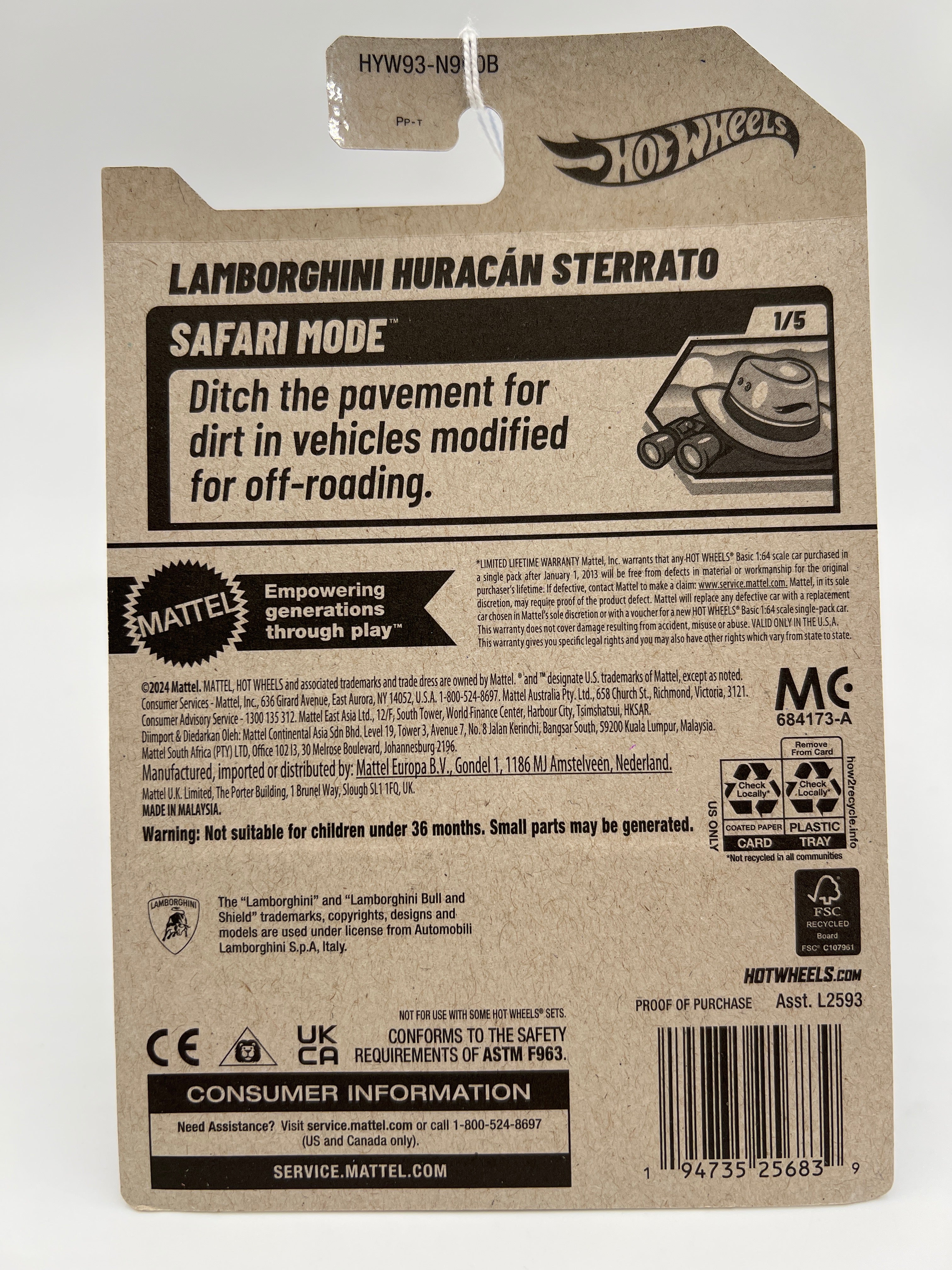 2025 Hot Wheels B Case #41 Lamborghini Huracan Sterrato White 102E