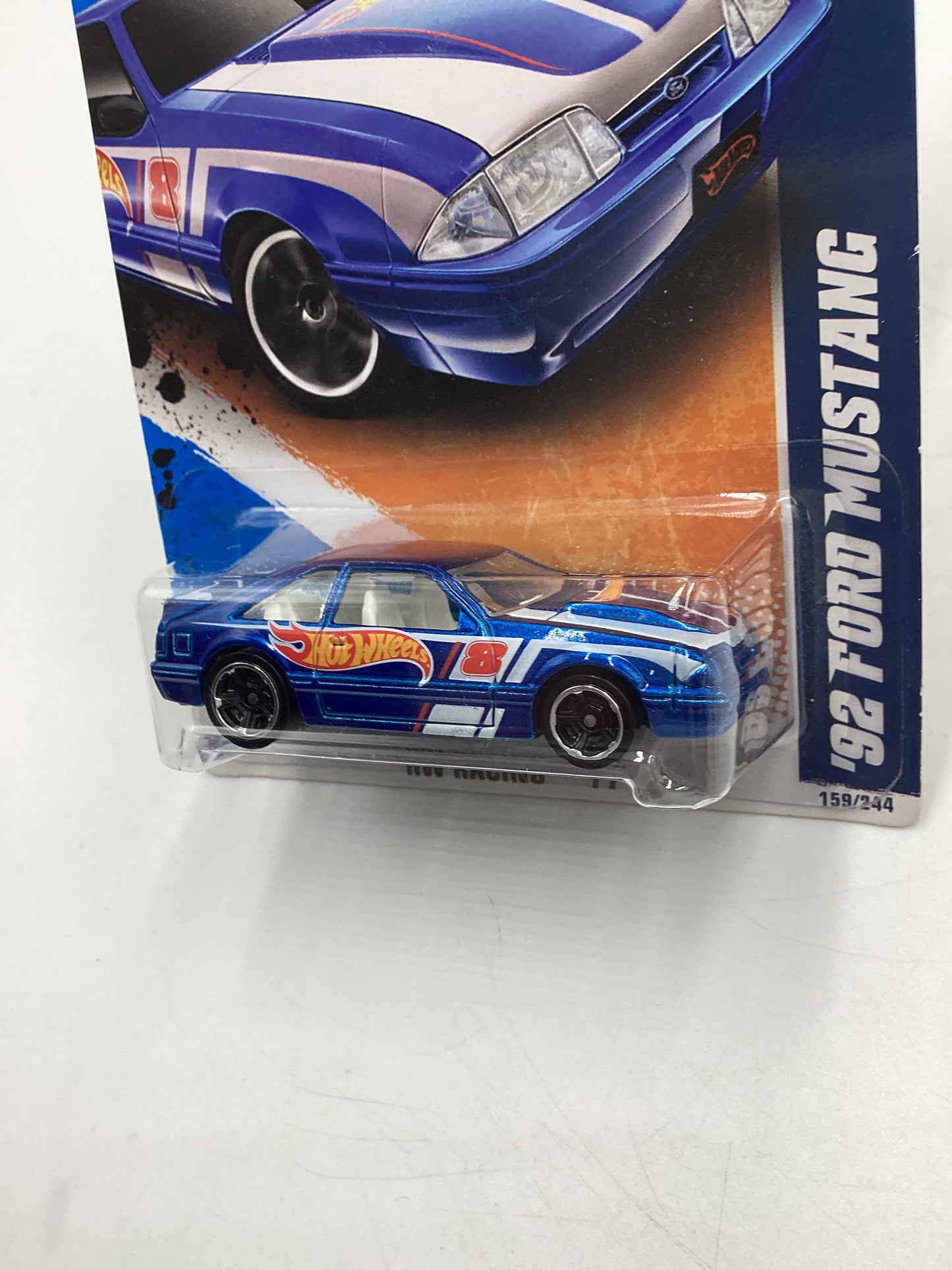 2011 Hot Wheels HW Racing #159 92 Ford Mustang Blue Green Lantern Card 19C