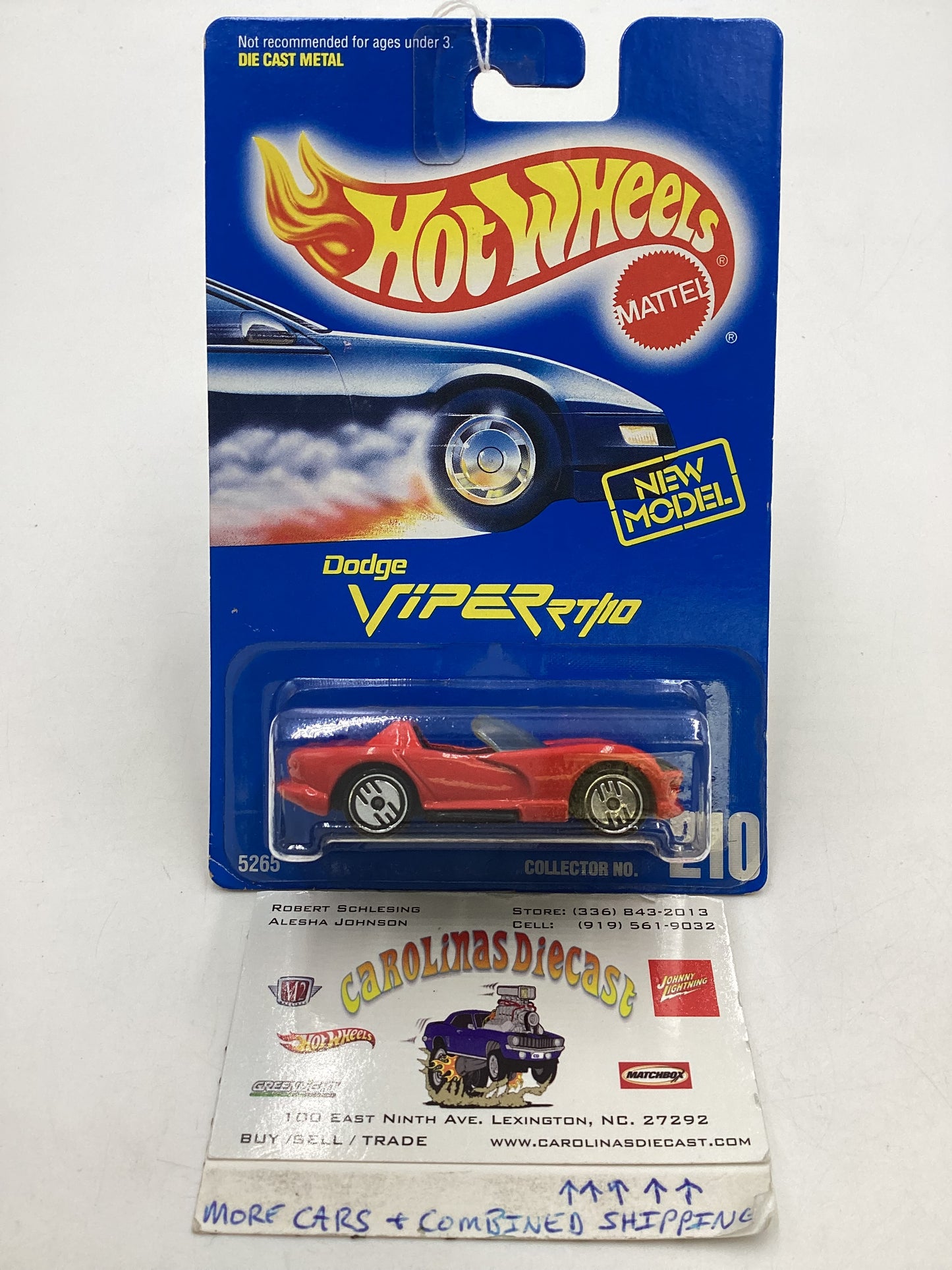 Hot Wheels New Model Blue Card Collector No. 210 Dodge Viper R/T 10 Red UH Chrome Wheels 240E