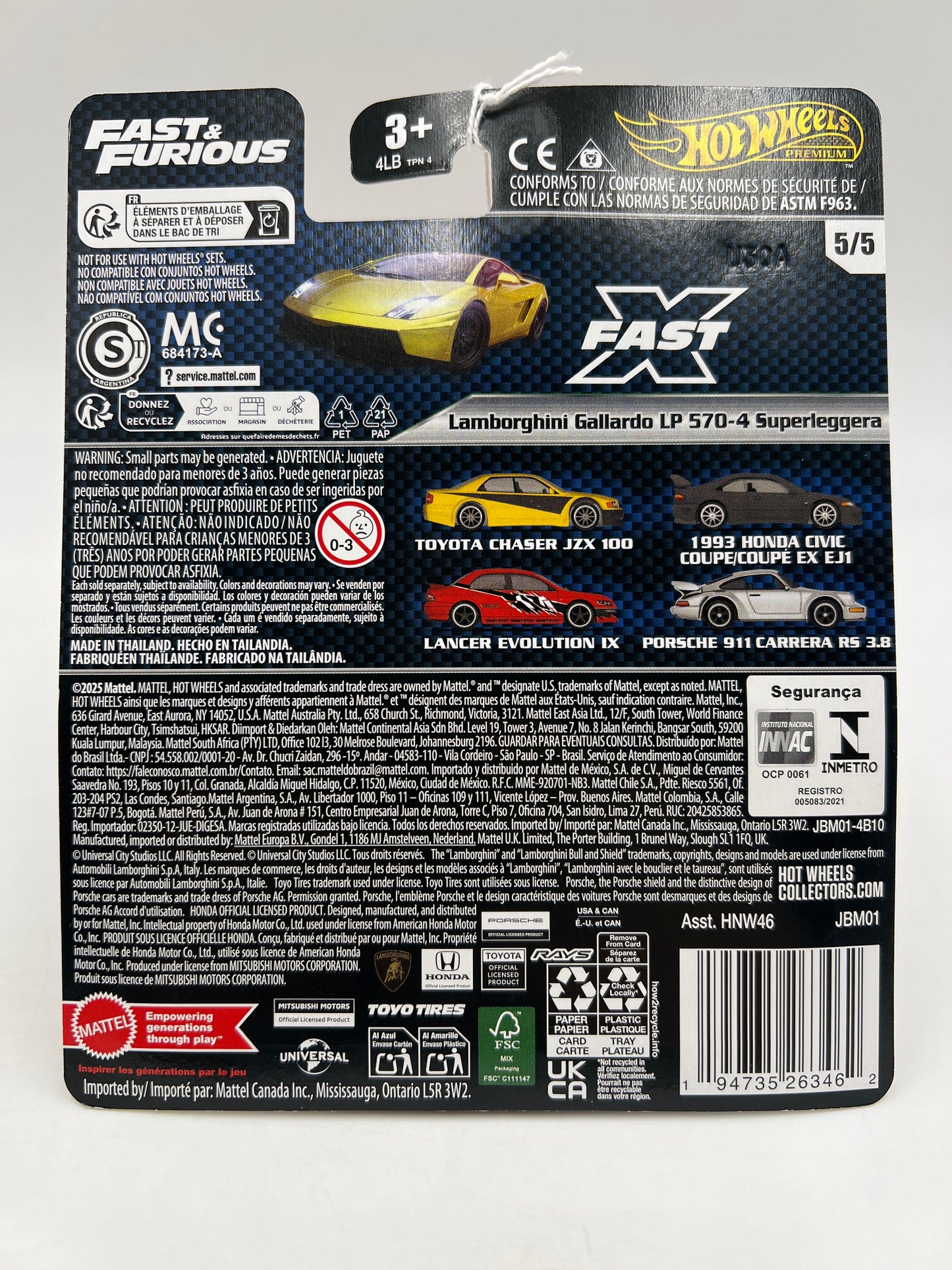 2025 Hot Wheels Premium Fast & Furious #5 Lamborghini Gallardo LP 570-4 SuperLeggera Gold 251C