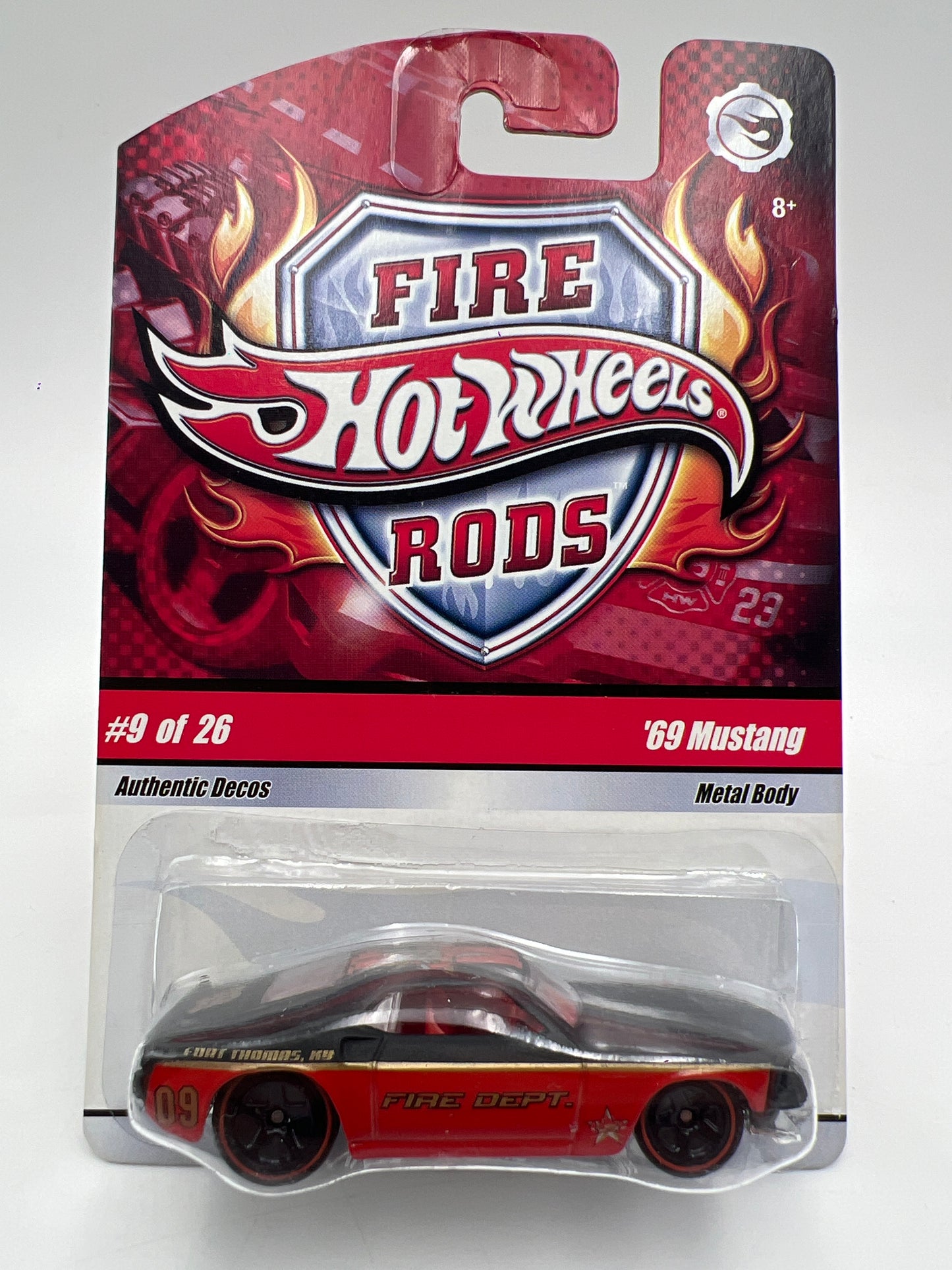 Hot Wheels Fire Rods #9 69 Mustang Red/Black W/Protector Bad/Cracked Blister