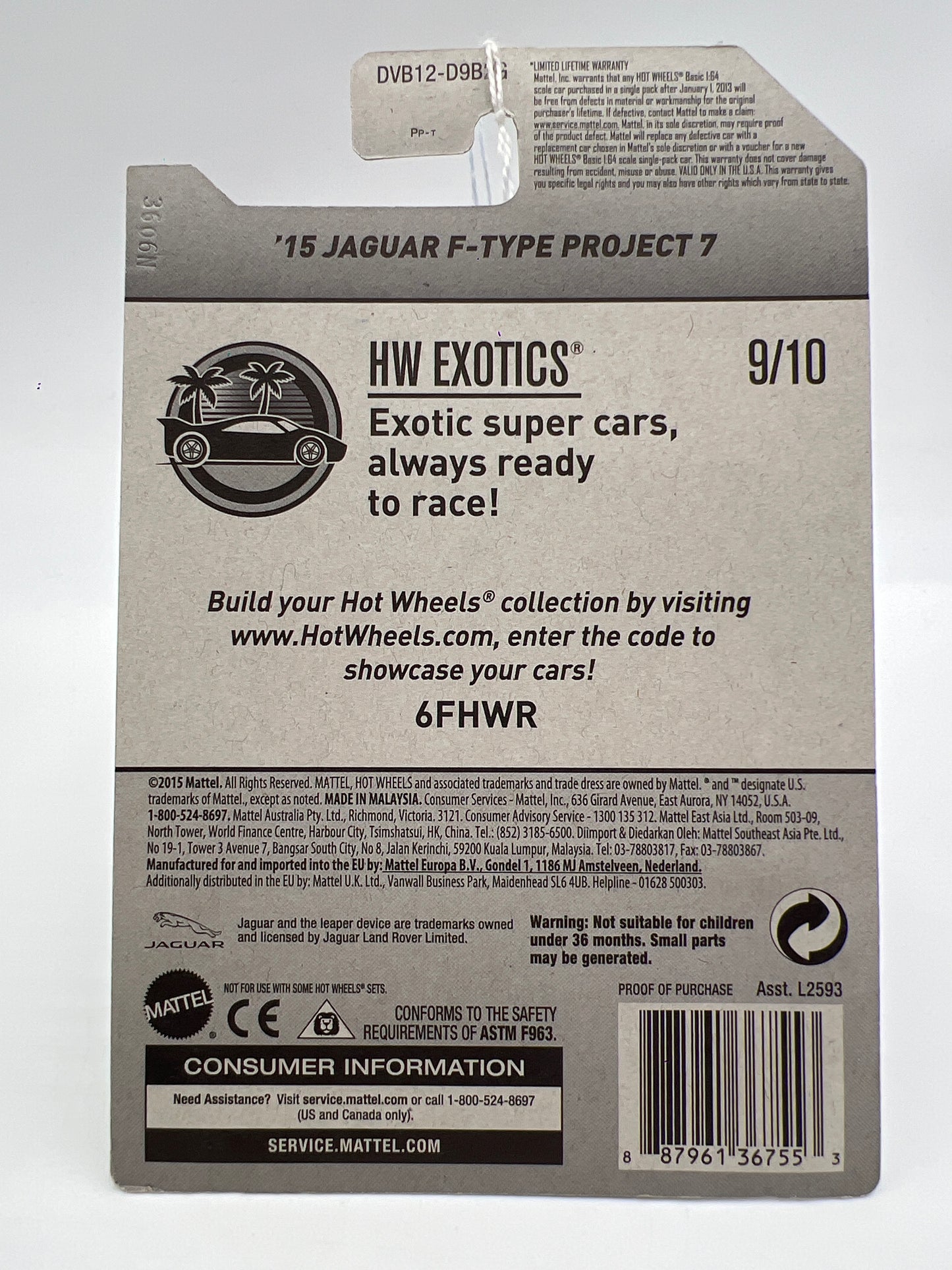 2017 Hot Wheels Exotics #141 15 Jaguar F-Type Project 7 Black 64B