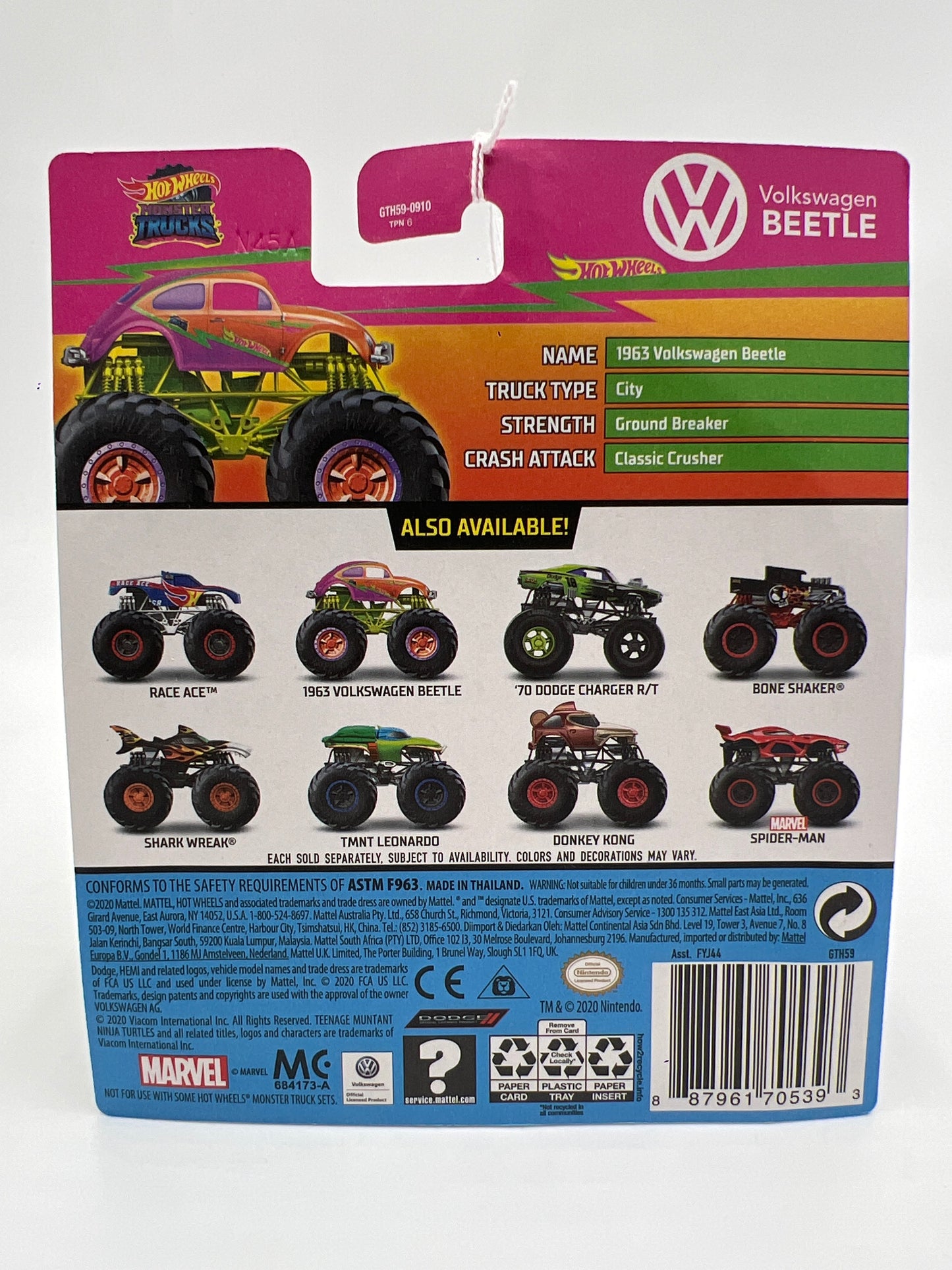 2021 Hot Wheels Monster Trucks Neon Shockers #21 Volkswagen Beetle 128G