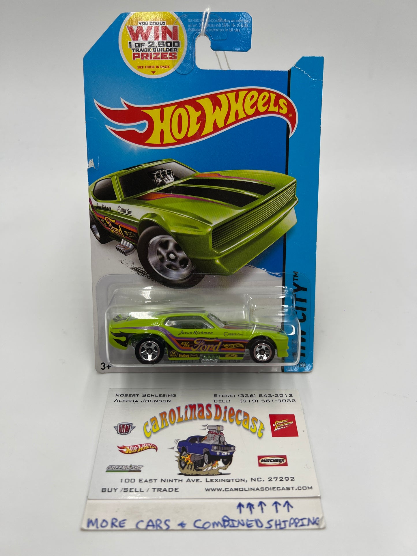 2014 Hot Wheels City #99 71 Mustang Funny Car Green (Card Not Perfect) 19C