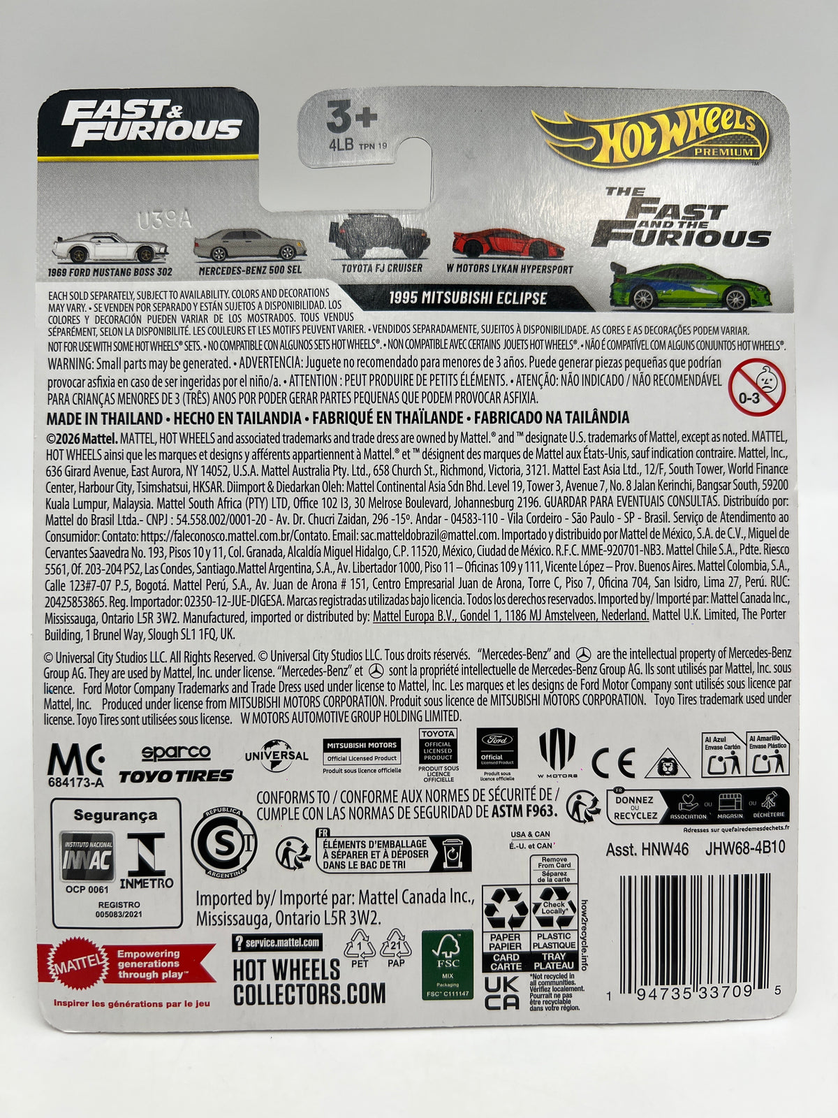 Hot Wheels Premium Fast & Furious #1 CHASE 95 Mitsubishi Eclipse Green W/Protector