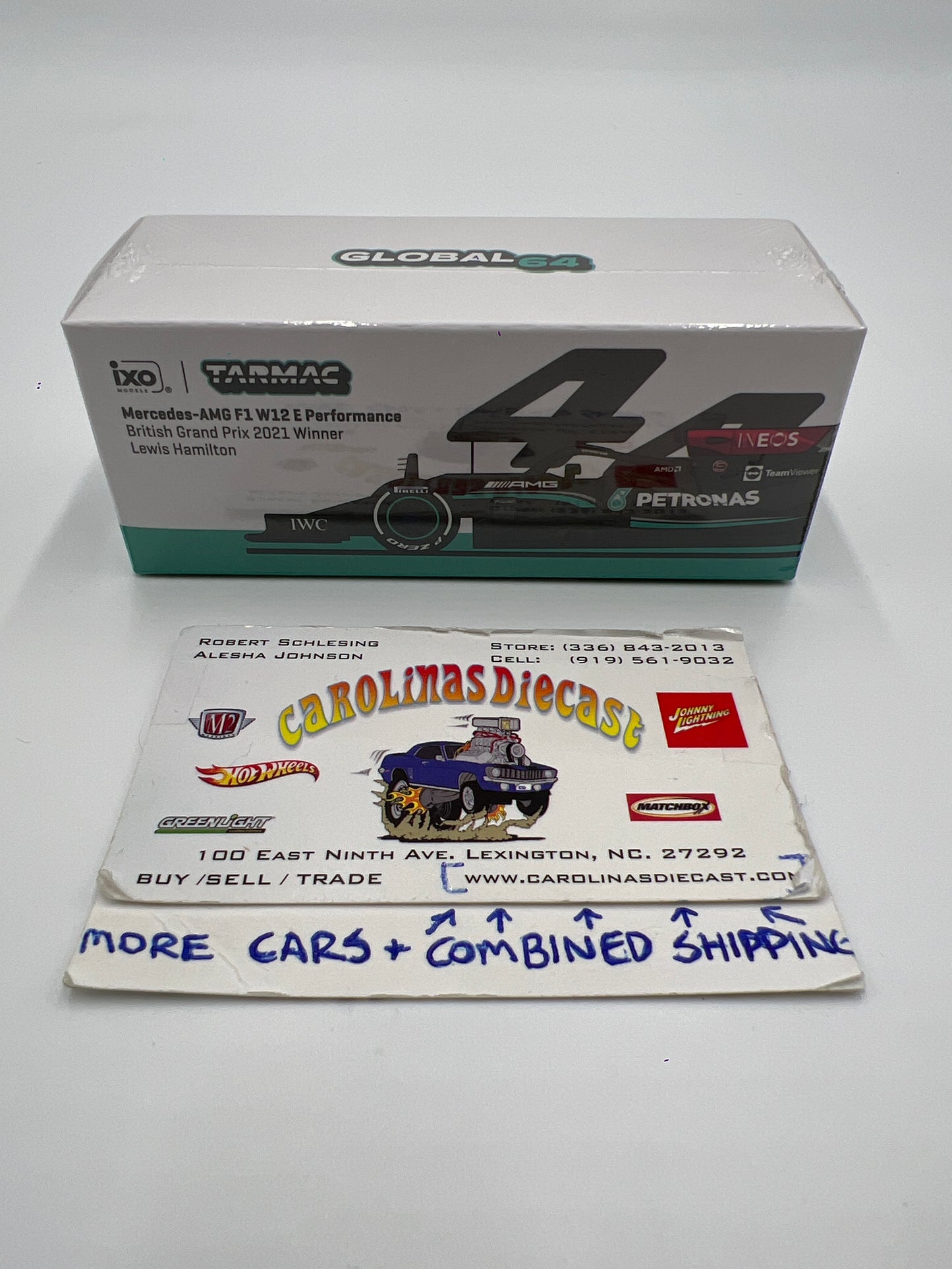 Tarmac Works Global64 IXO Models Lewis Hamilton Mercedes-AMG F1 W12 E Performance British Grand Prix 2021 Winner Sealed