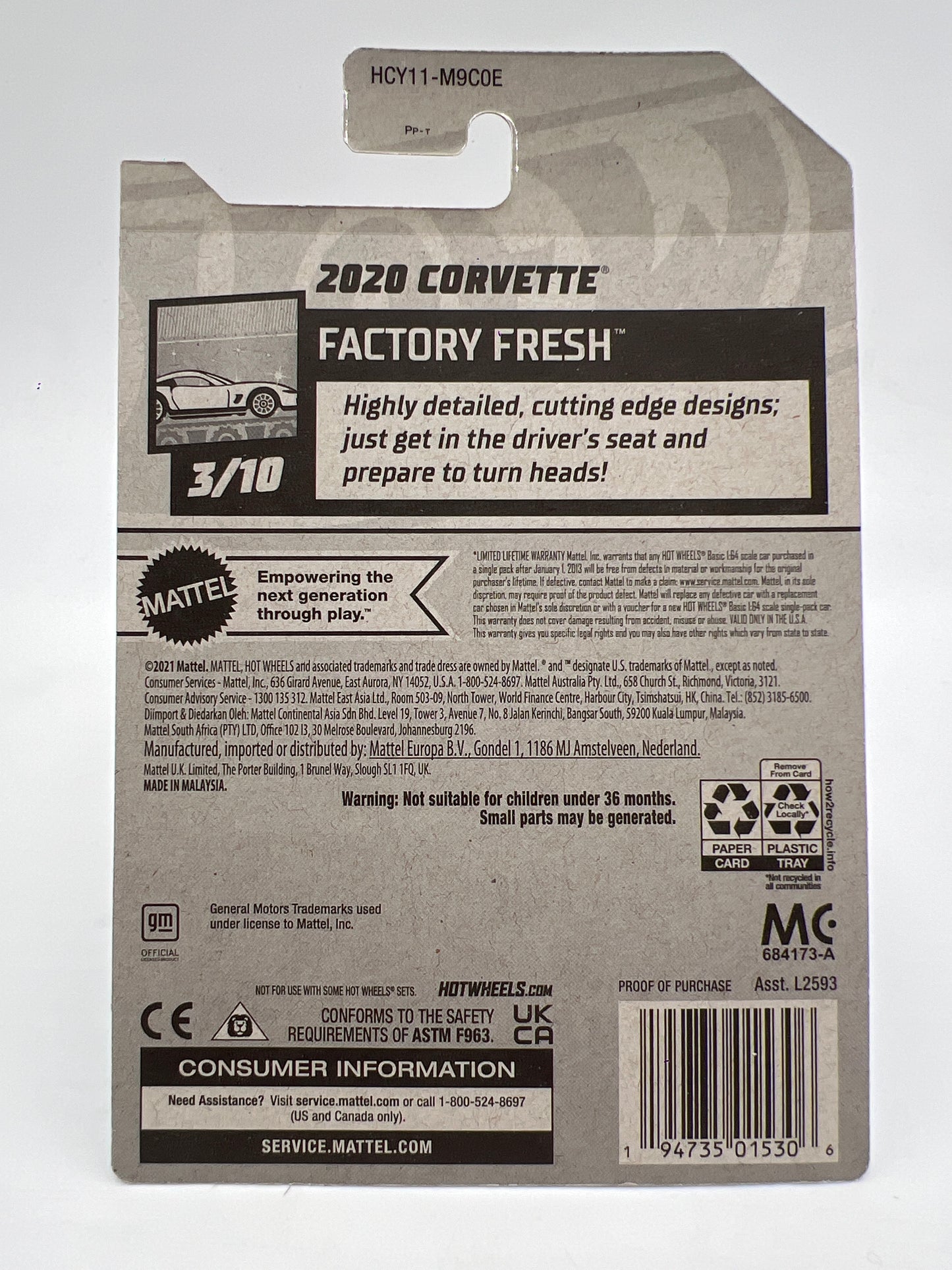 2022 Hot Wheels Super Treasure Hunt #106 2020 Corvette Blue W/Protector