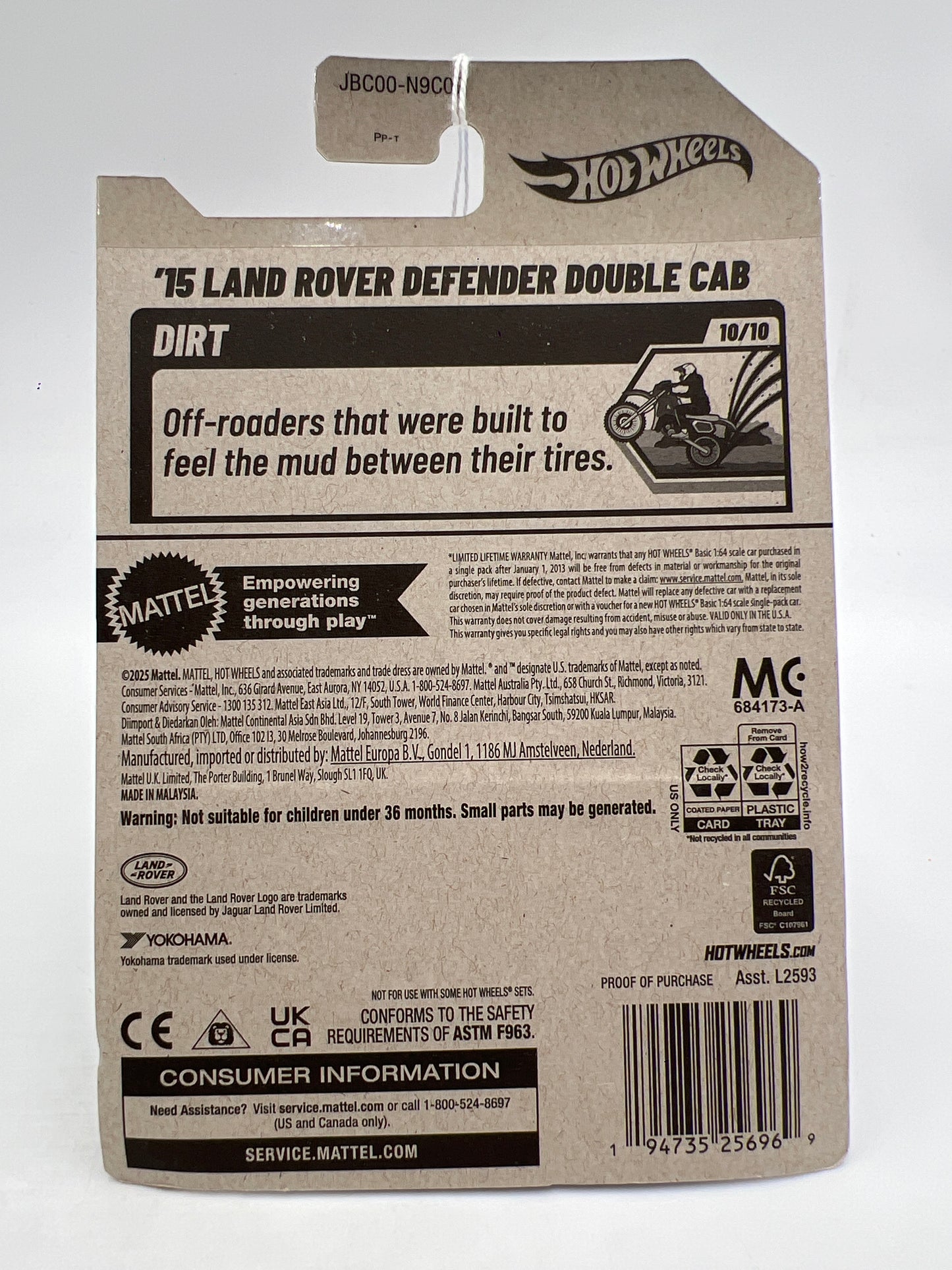 2025 Hot Wheels Q Case Dirt #179 15 Land Rover Defender Double Cab Yellow 61E