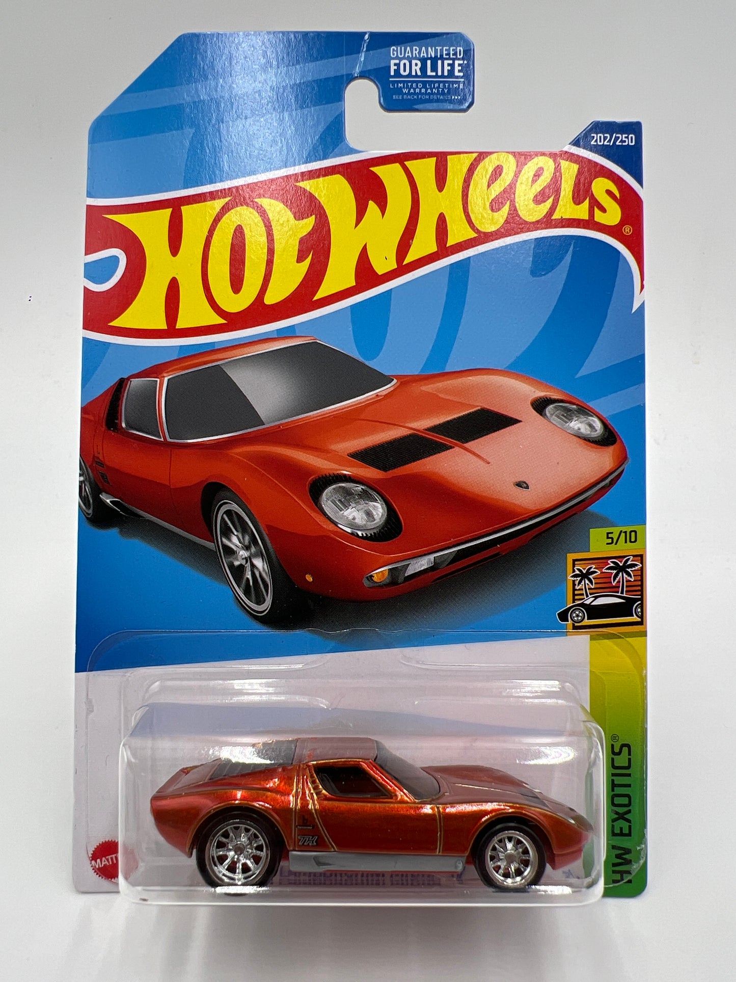 2022 Hot Wheels Super Treasure Hunt #202 71 Lamborghini Miura SV Orange W/Protector J-Hook Vein