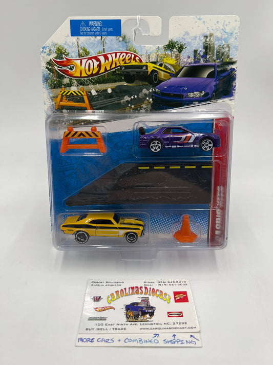 2011 Hot Wheels Racing Kits #3 Street Race Nissan Skyline R32 Purple / 68 Chevy Nova Yellow VHTF