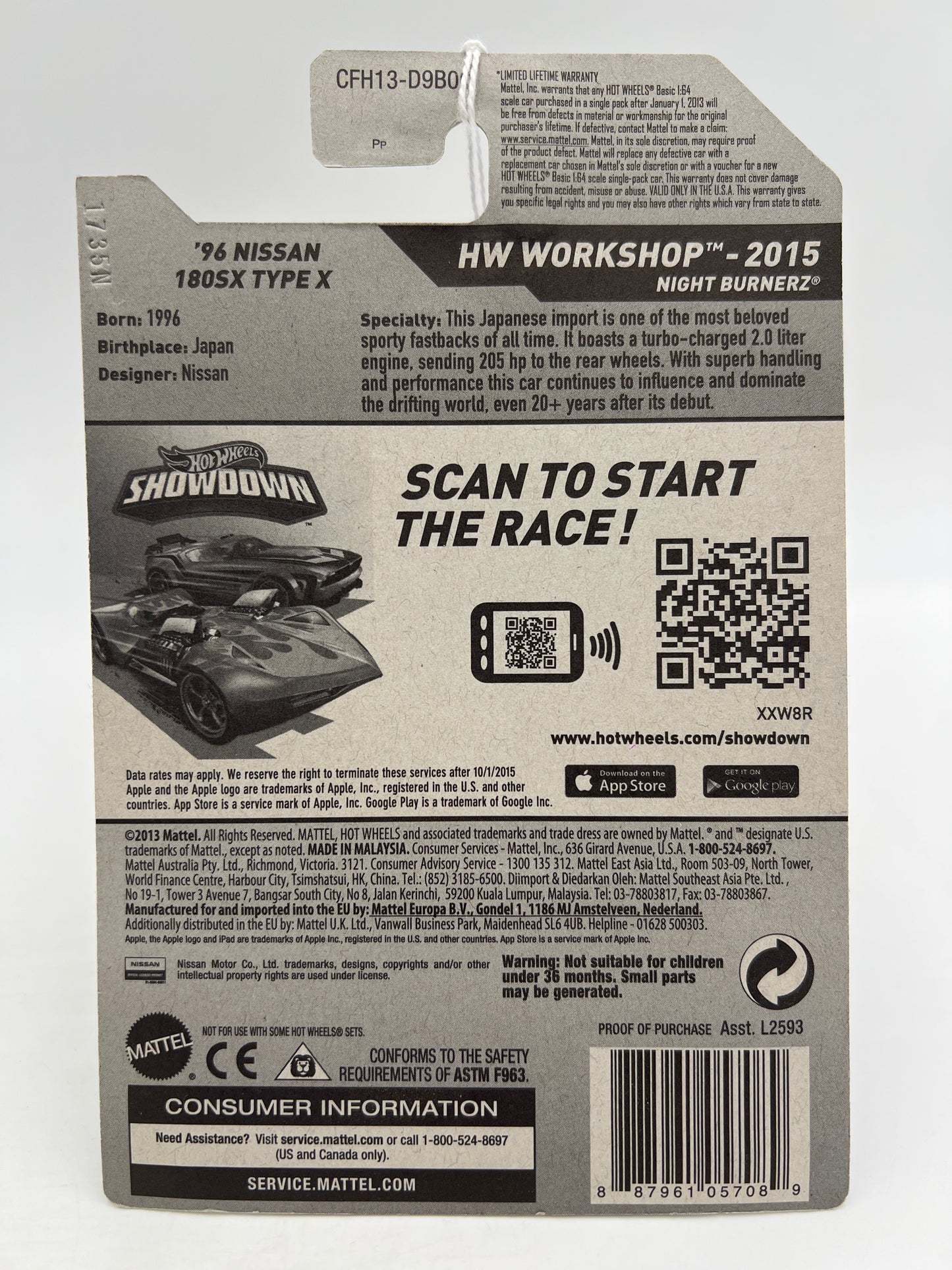 2015 Hot Wheels Workshop #205 96 Nissan 180SX Type X Red 83B