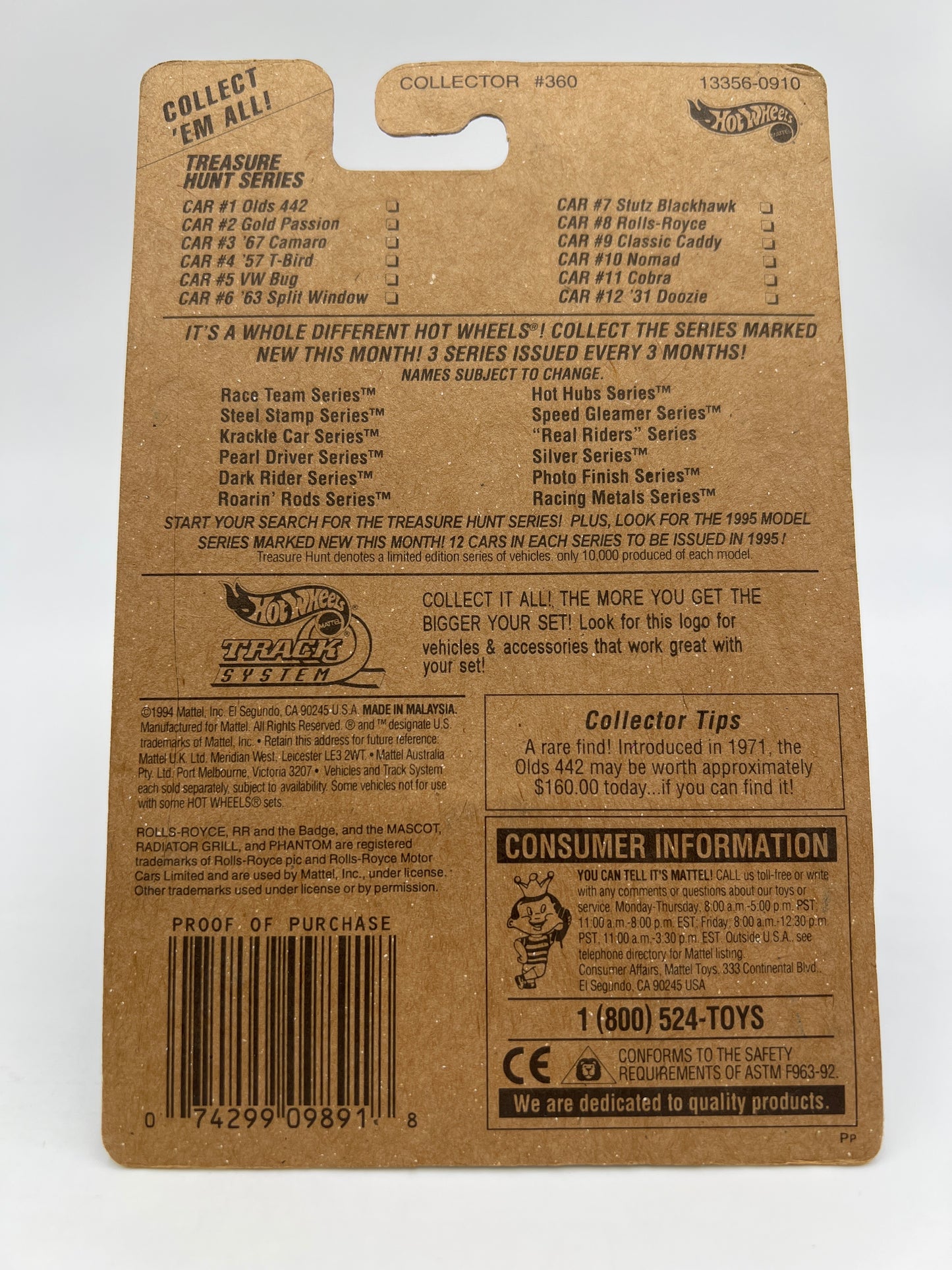 1995 Hot Wheels Treasure Hunt Series #8 Rolls-Royce Phantom II Red W/Protector