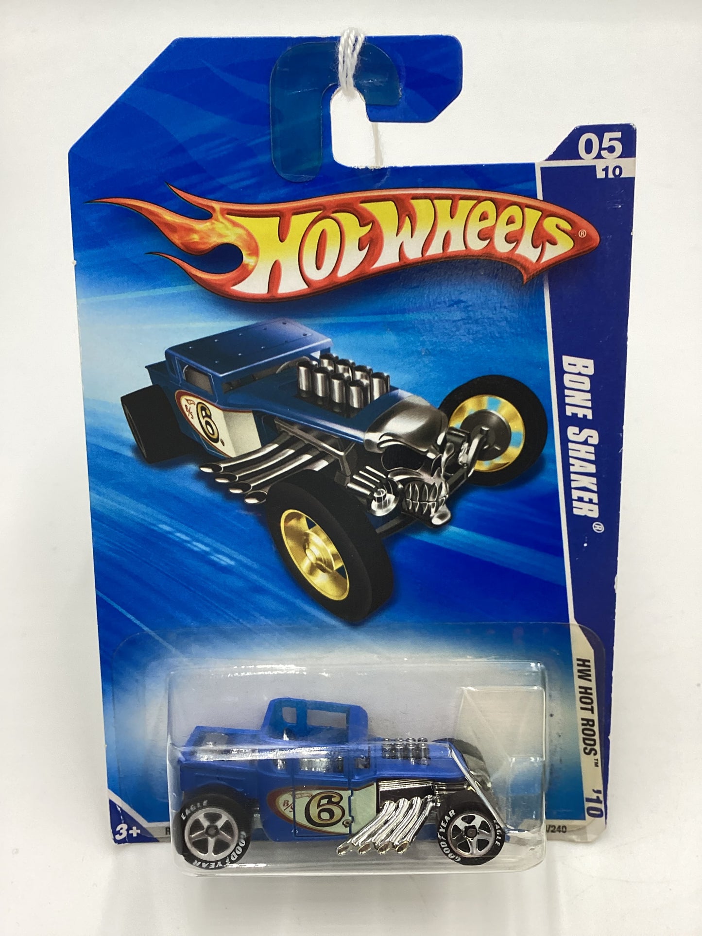 2010 Hot Wheels #143 Bone Shaker Blue Goodyear Tires Walmart Exclusive 234B