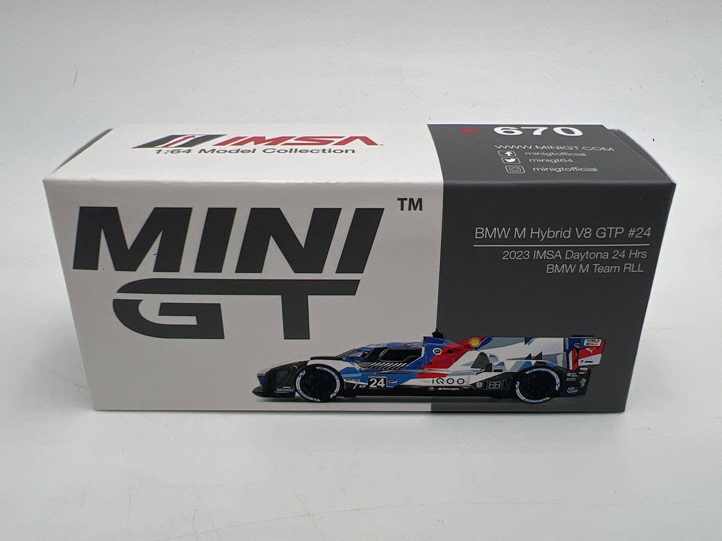 Mini GT #670 BMW M Hybrid V8 GTP #24 2023 IMSA Daytona 24 Hrs M Team RLL