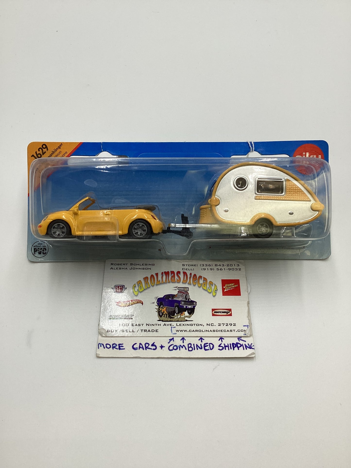 Siku #1629 Car with Caravan Yellow VW Beetle SR