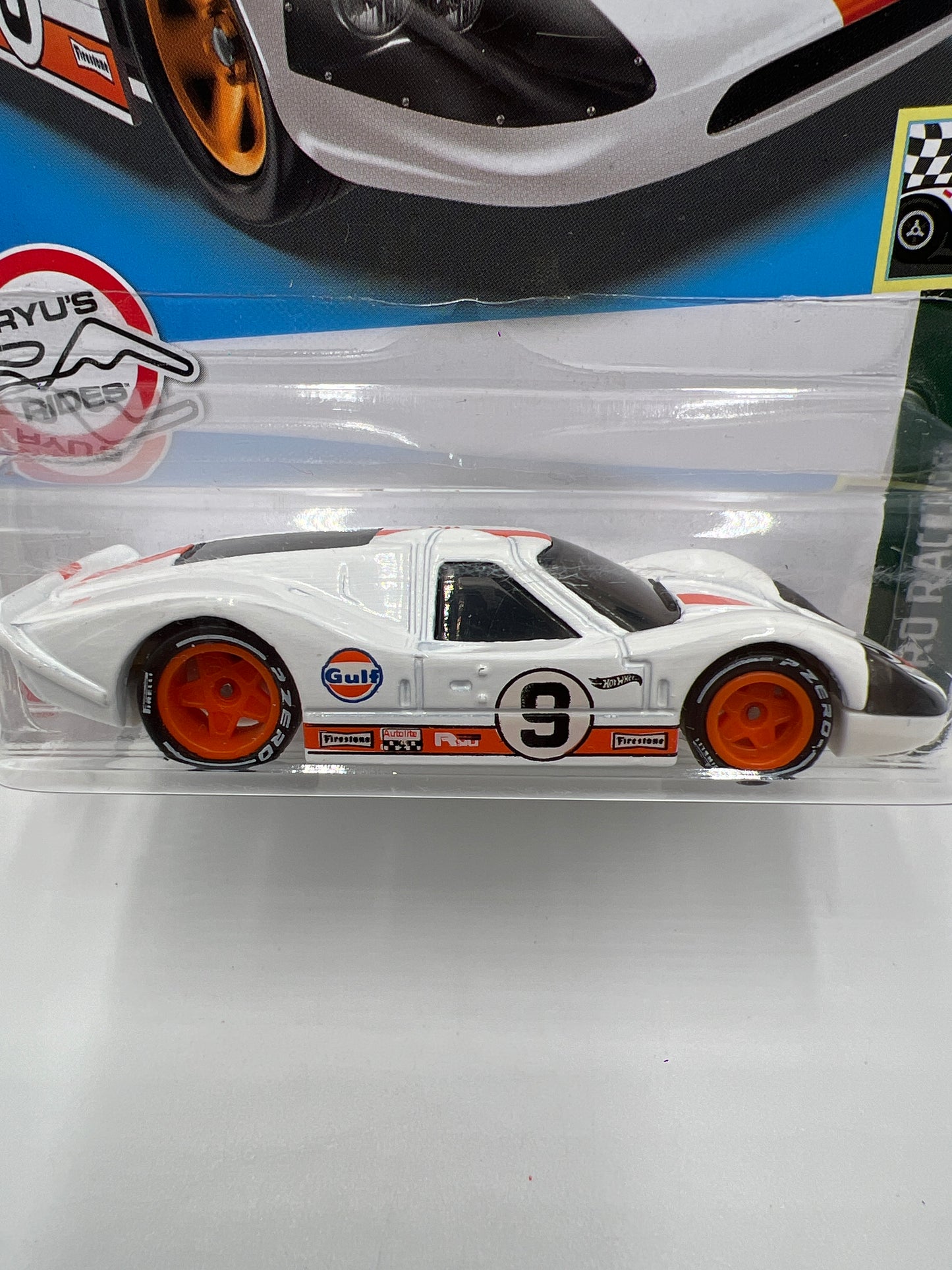 Hot Wheels 67 Ford GT40 Mk.IV White Gulf Wheel Swap Custom On Card W/Protector SR