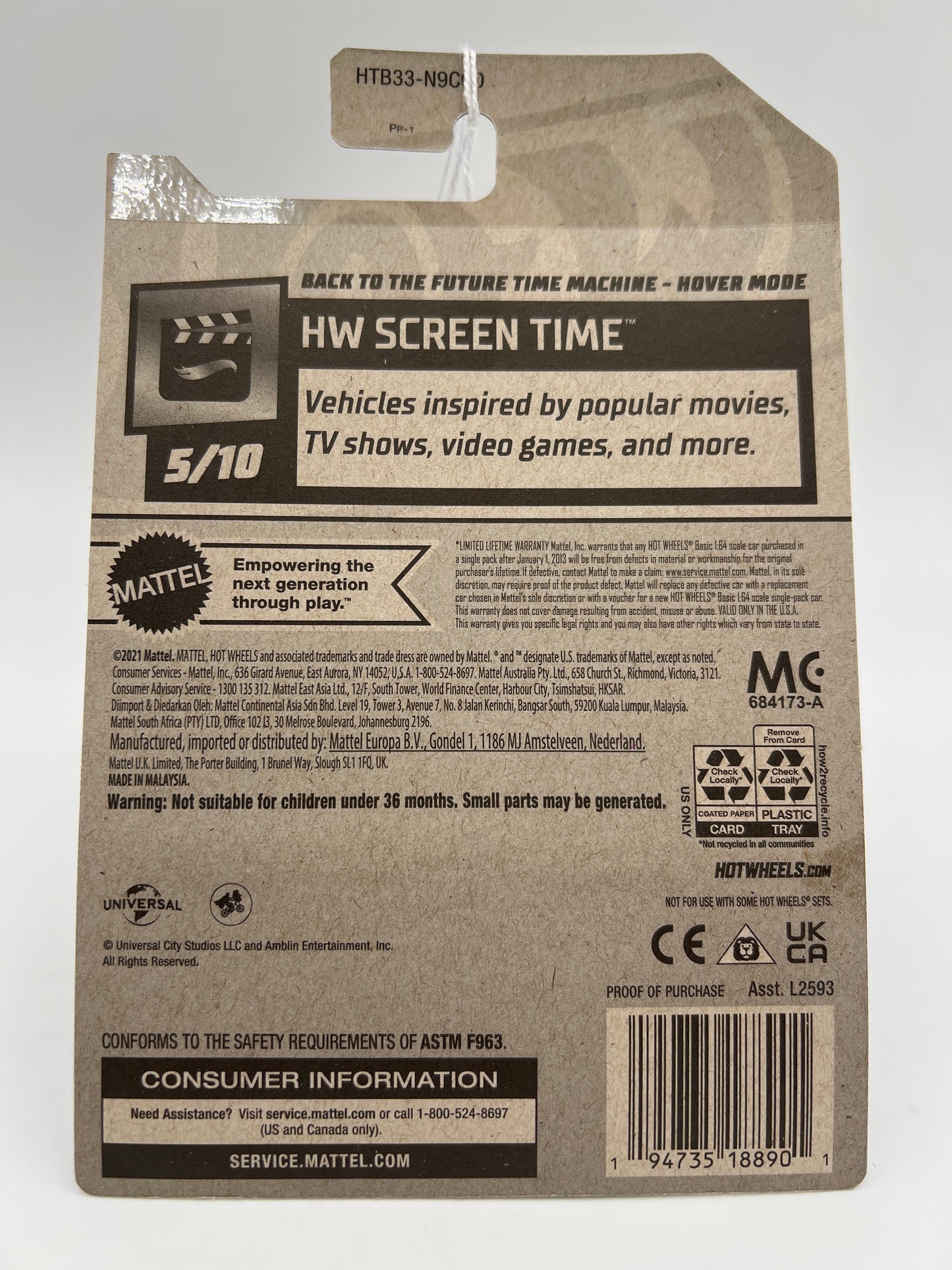 2024 Hot Wheels Screen Time #60 Back to the Future Time Machine Hover Mode Blister Not Perfect 123B