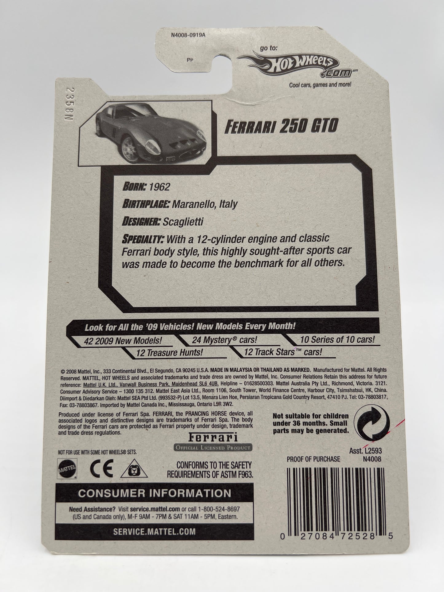 2009 Hot Wheels New Models #5 Ferrari 250 GTO Red W/Protector