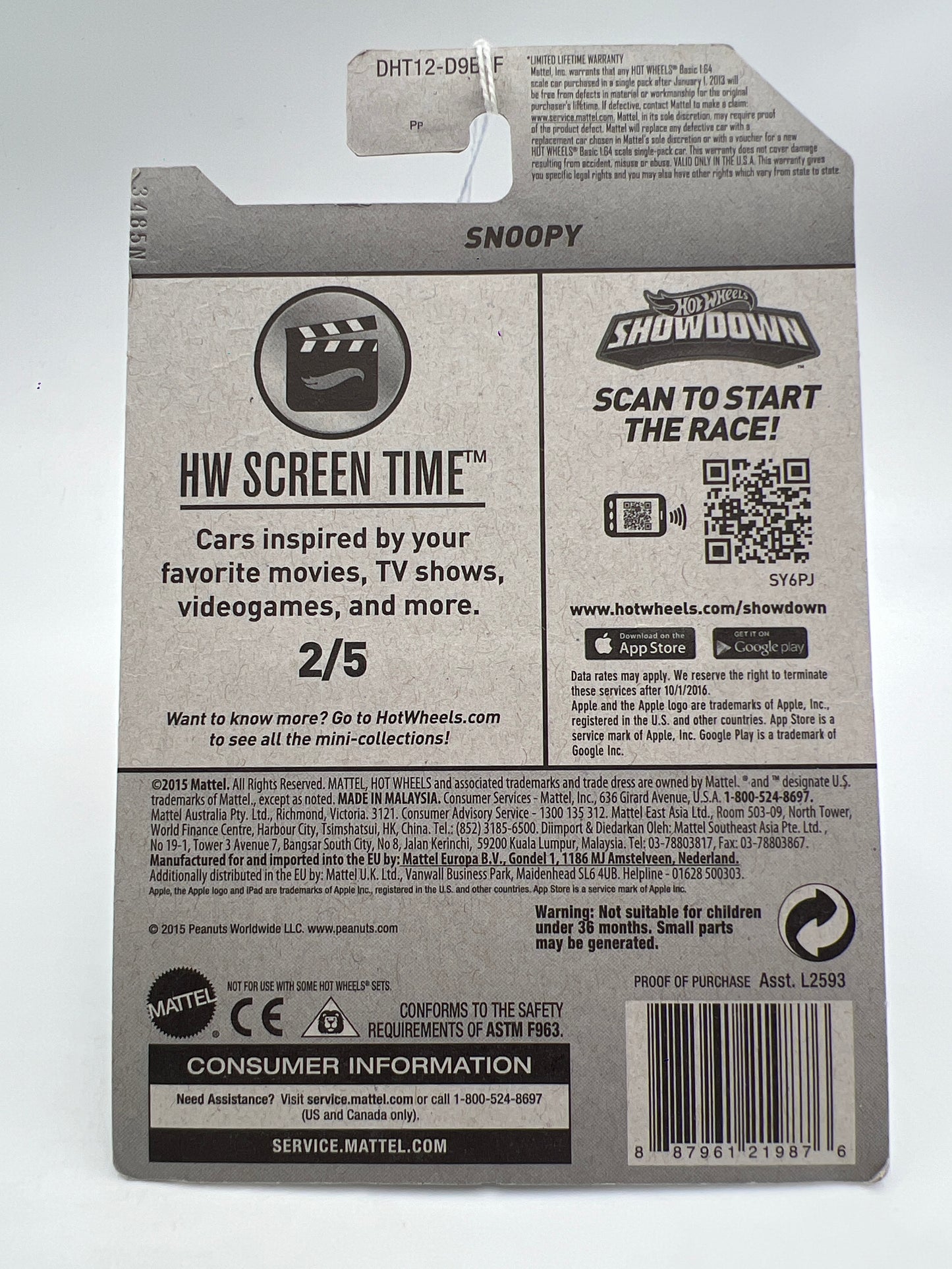 2016 Hot Wheels Screen Time #222 Snoopy 118E
