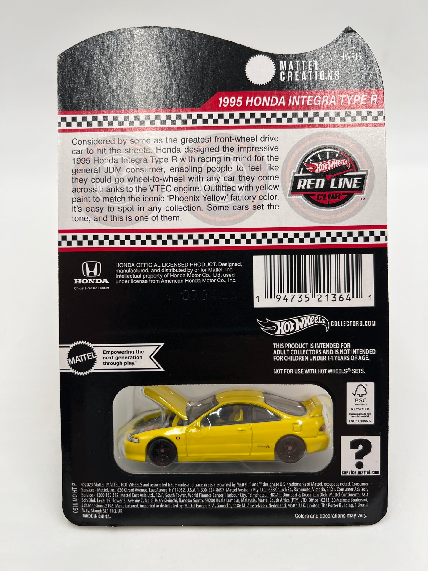 2024 Hot Wheels RLC 1995 Honda Integra Type R Yellow W/Protector