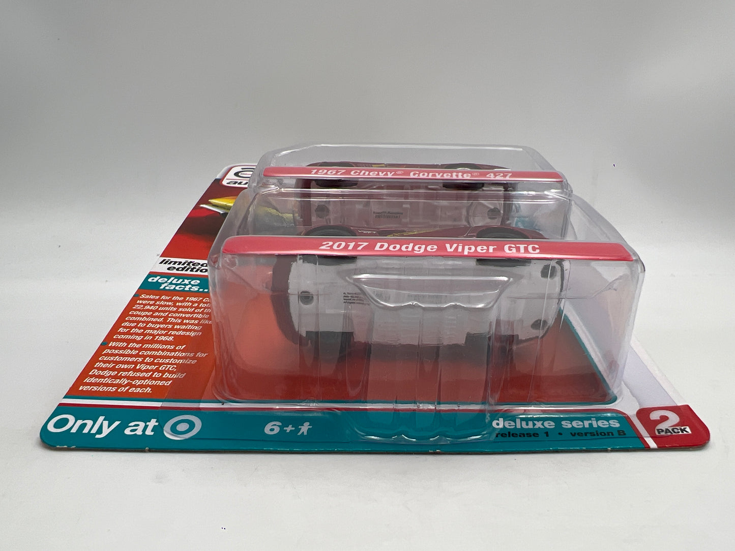 Auto World Target 2 Pack Ultra Red CHASE 1967 Chevy Corvette 427 & 2017 Dodge Viper GTC