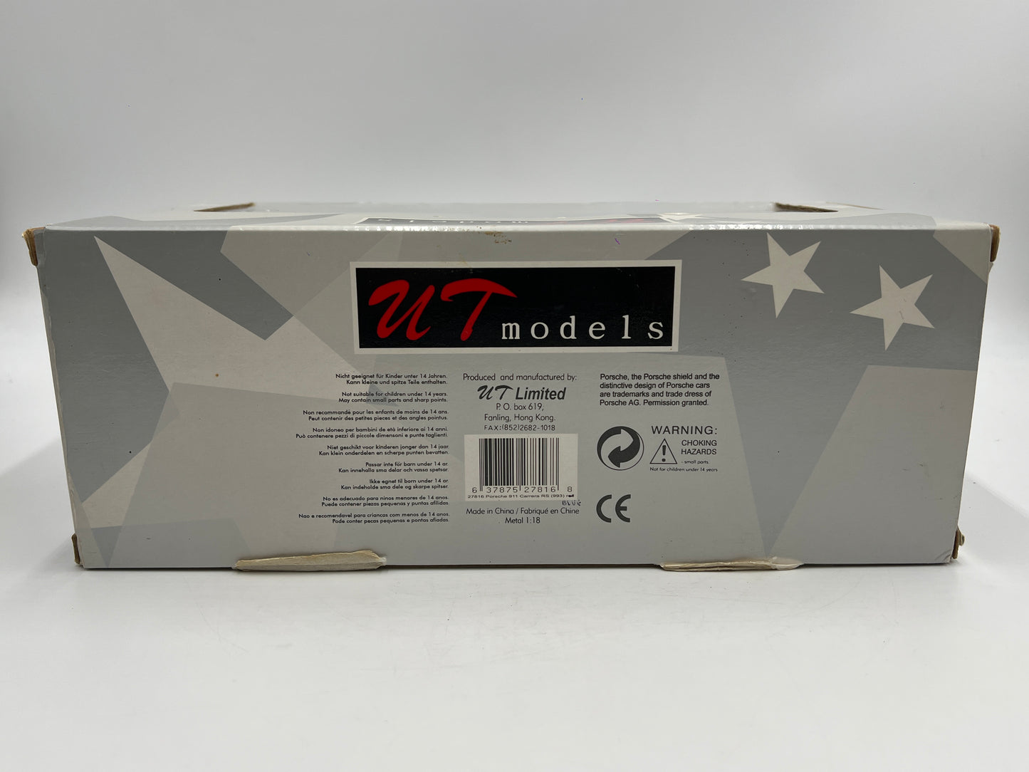 UT Models 1/18 Scale Rare Color Porsche 911 Carrera RS 993 Riviera Blue W/Box VHTF Box Not Perfect