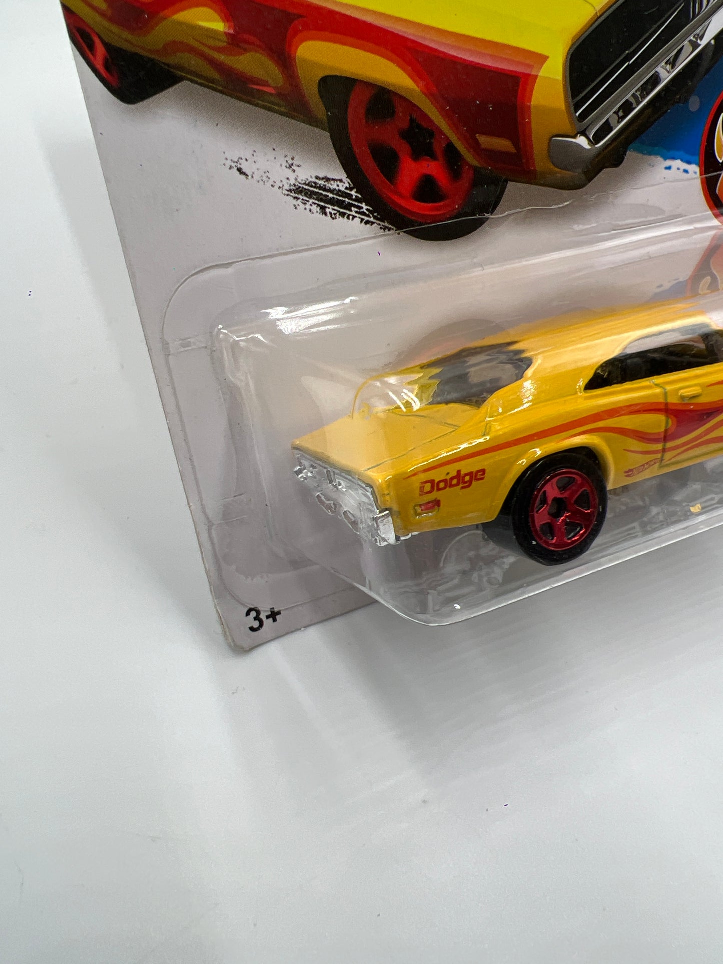 2016 Hot Wheels Target Snowflake Card HW Flames #91 69 Dodge Charger Yellow