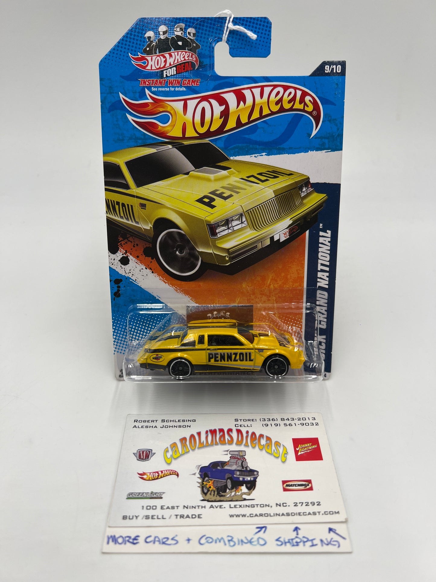 2011 Hot Wheels Performance #139 Buick Grand National Yellow Pennzoil Instant Win Card 54C