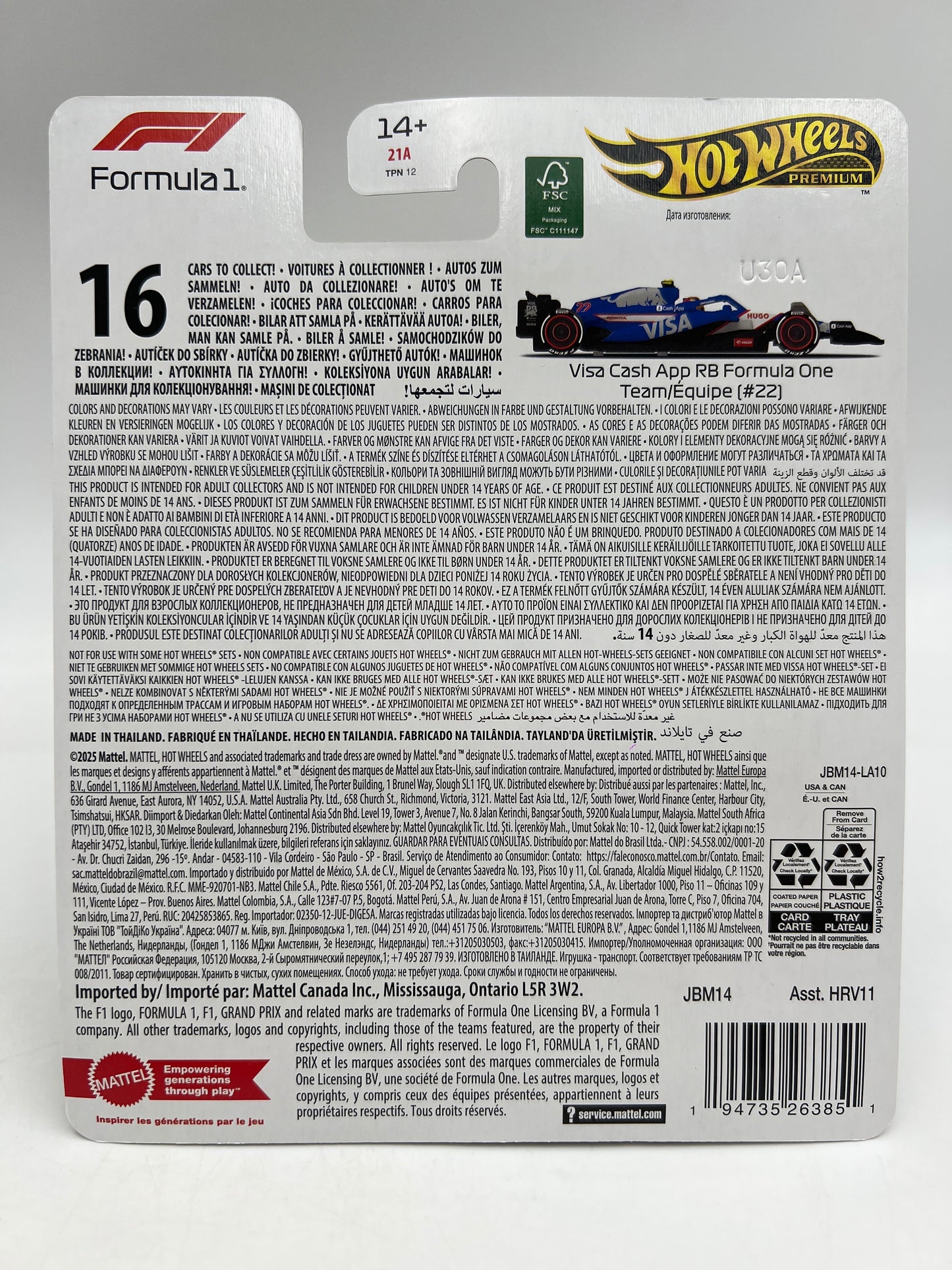 Hot Wheels Premium Formula 1 2024 Visa Cash App RB Formula One Team #22 241G